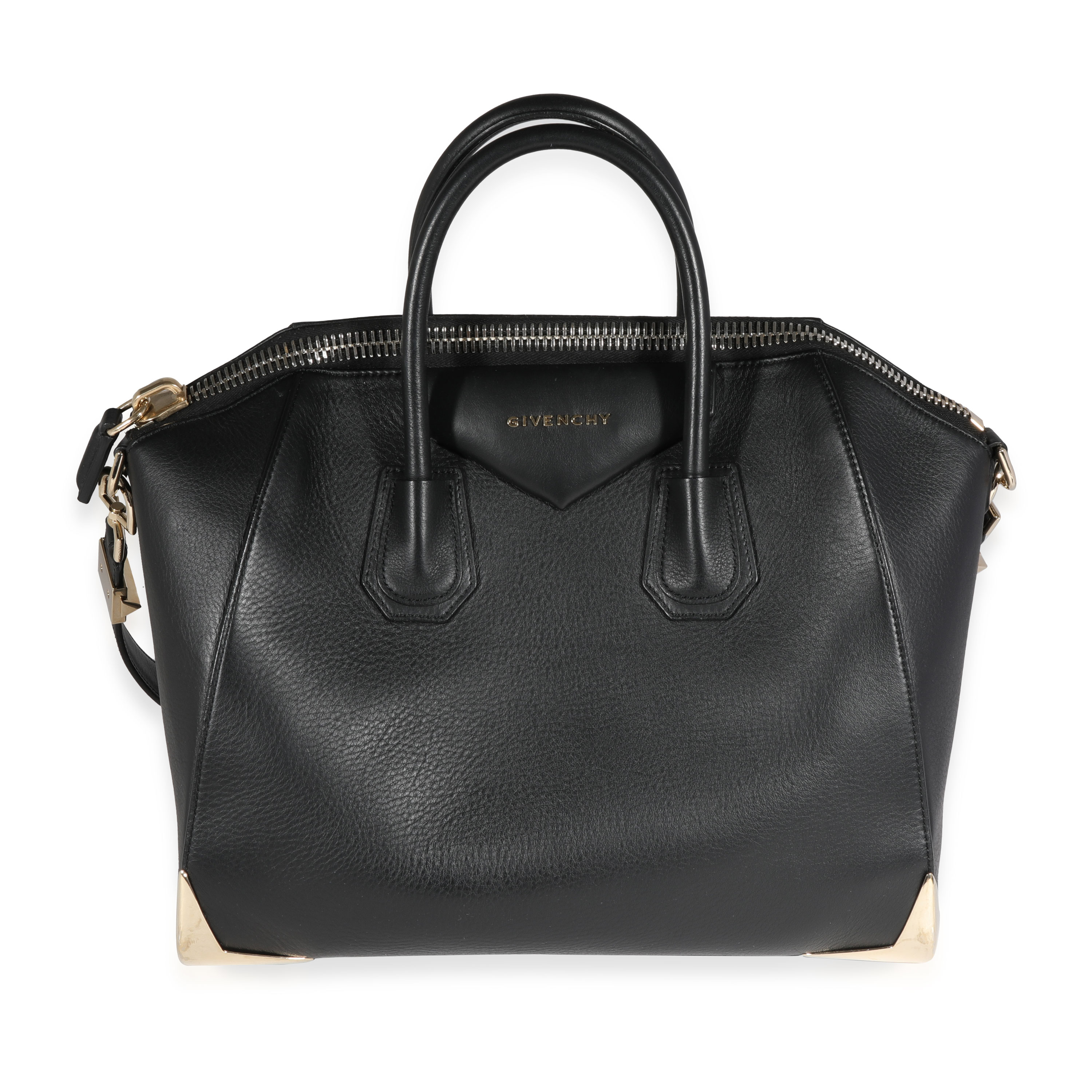 Givenchy Black Grained Leather Metal Edge Large Antigona Bag