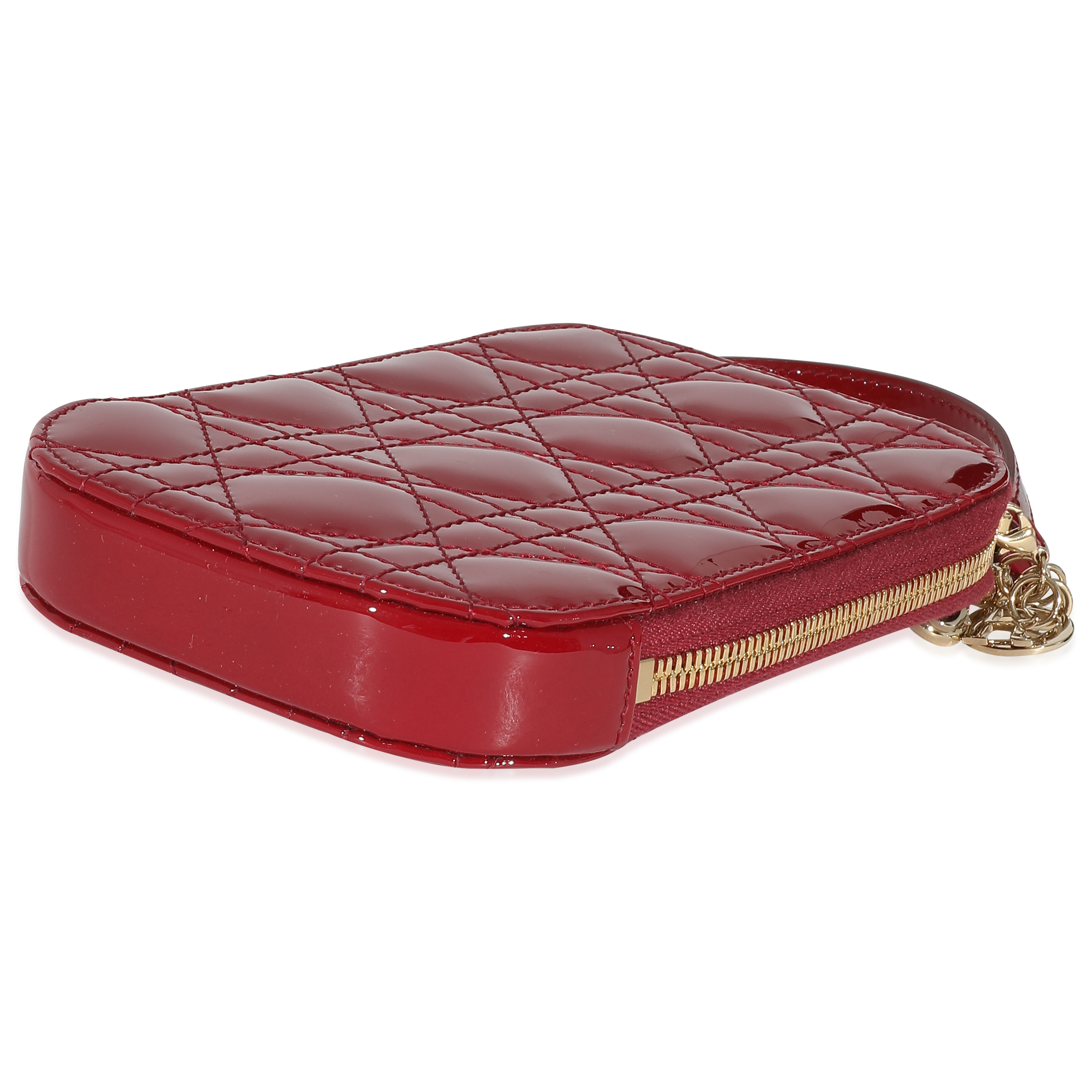 Christian Dior Cherry Red Patent Cannage Lady Dior Phone Holder-6