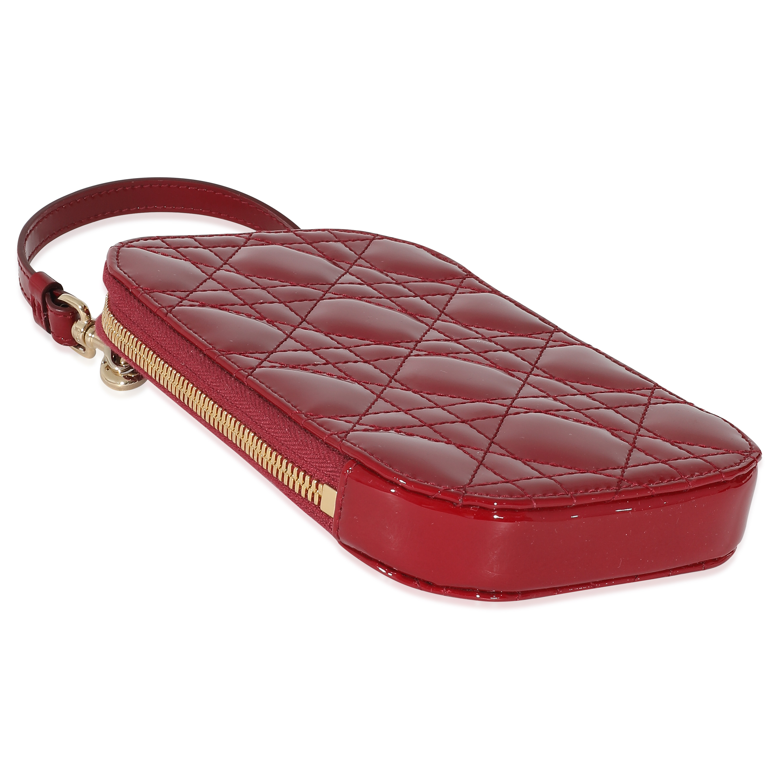 Christian Dior Cherry Red Patent Cannage Lady Dior Phone Holder-5
