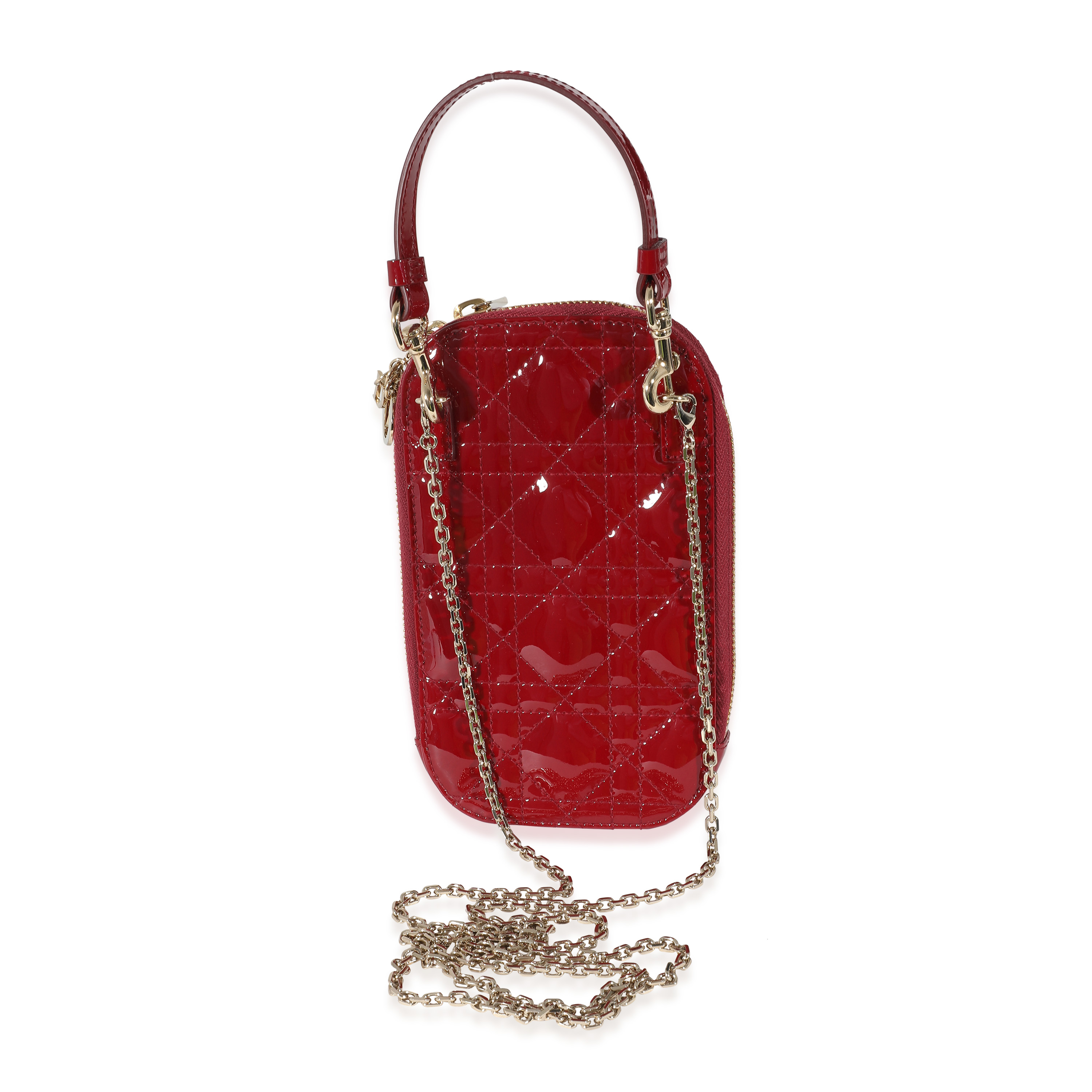 Christian Dior Cherry Red Patent Cannage Lady Dior Phone Holder-2