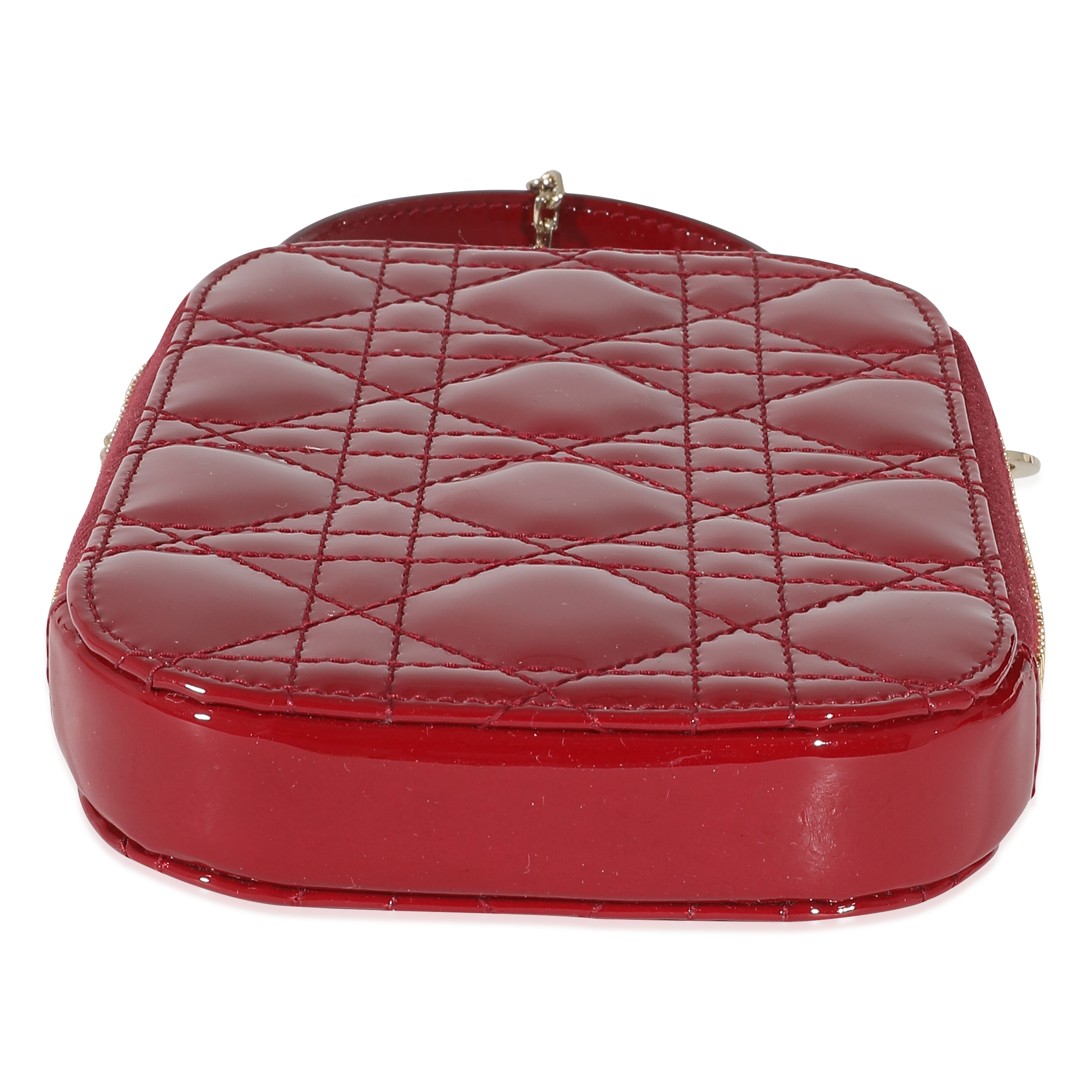 Christian Dior Cherry Red Patent Cannage Lady Dior Phone Holder-4