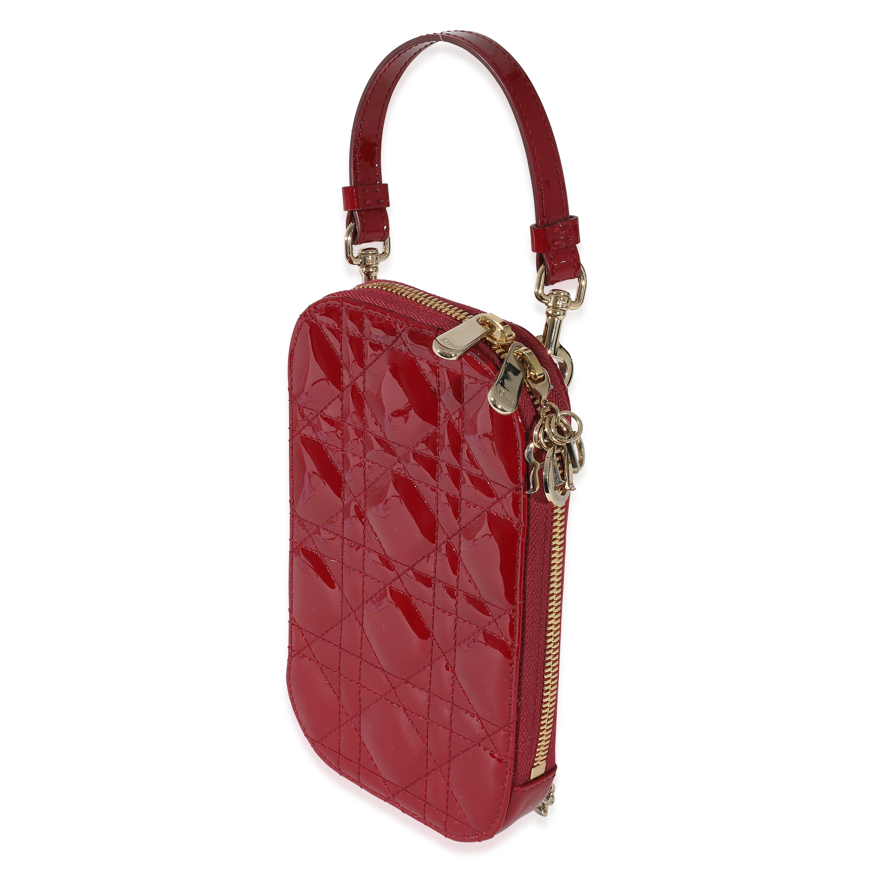 Christian Dior Cherry Red Patent Cannage Lady Dior Phone Holder-1