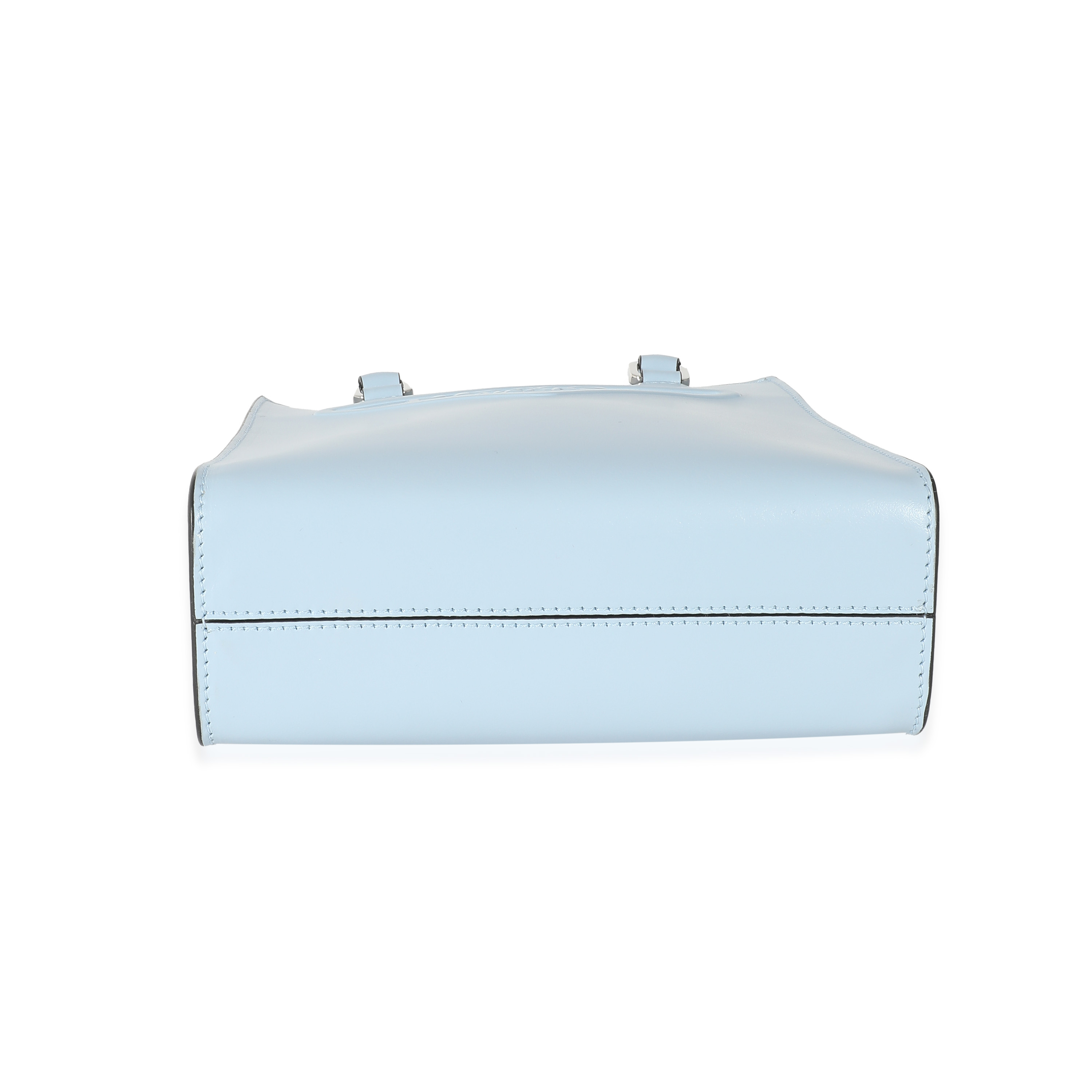 Prada Blue Smooth Leather Logo Embossed Mini Tote-3