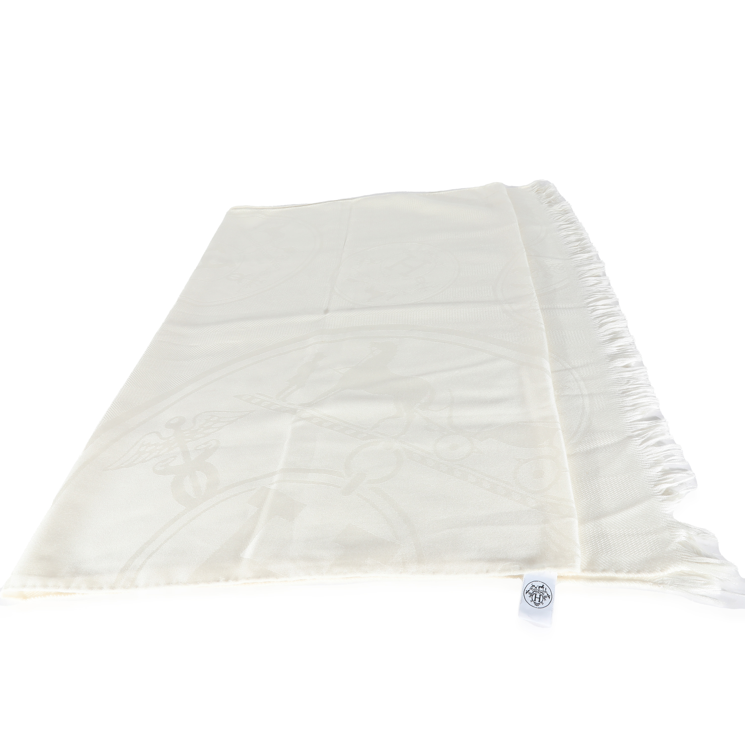 Hermès Ivory Cashmere Silk New Libris Stole-5