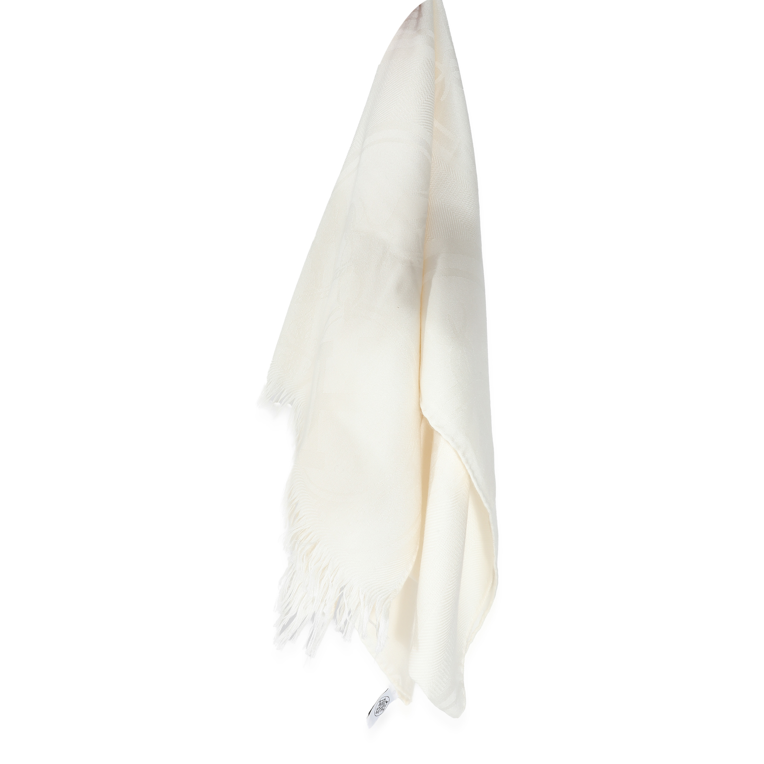 Hermès Ivory Cashmere Silk New Libris Stole-2
