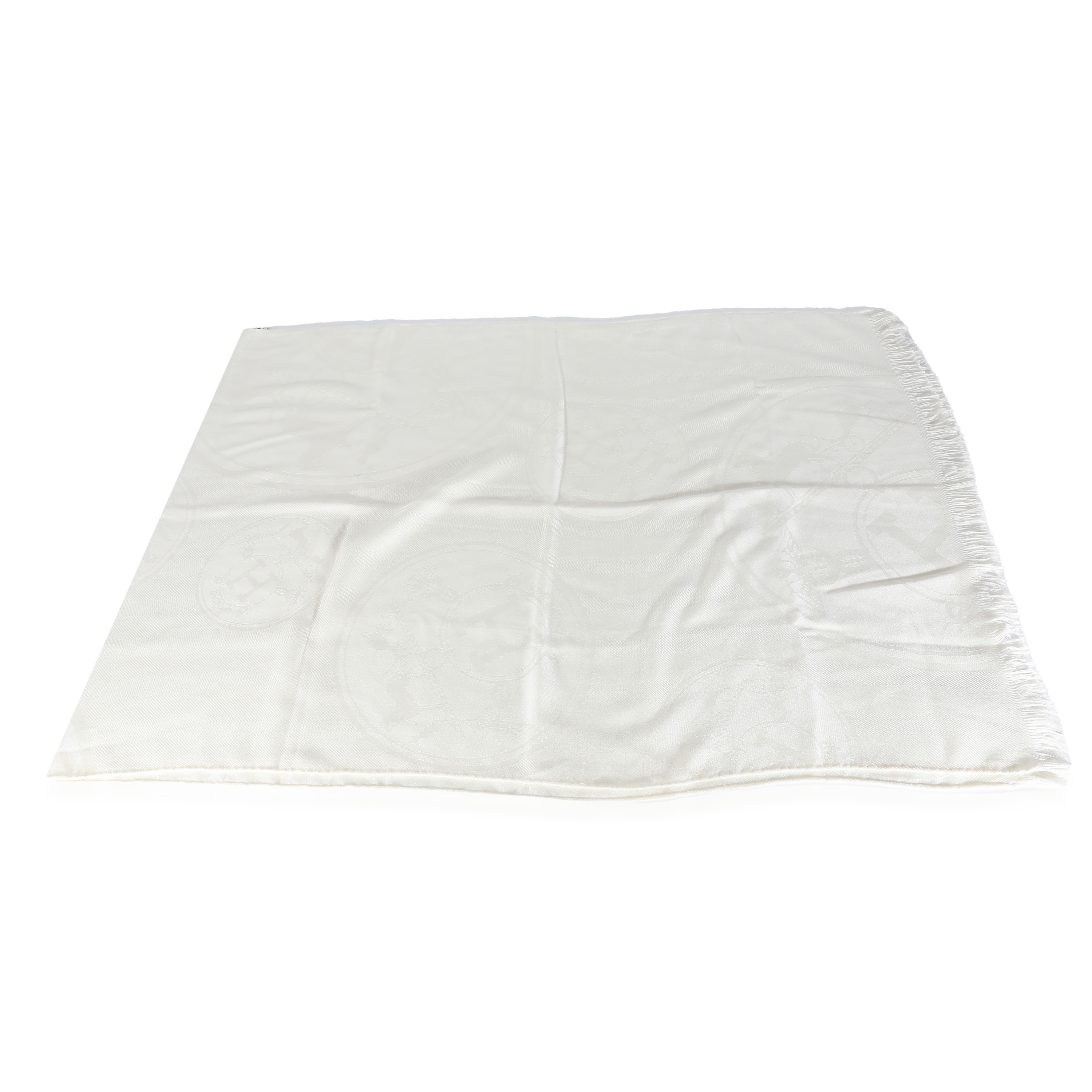 Hermès Ivory Cashmere Silk New Libris Stole-4