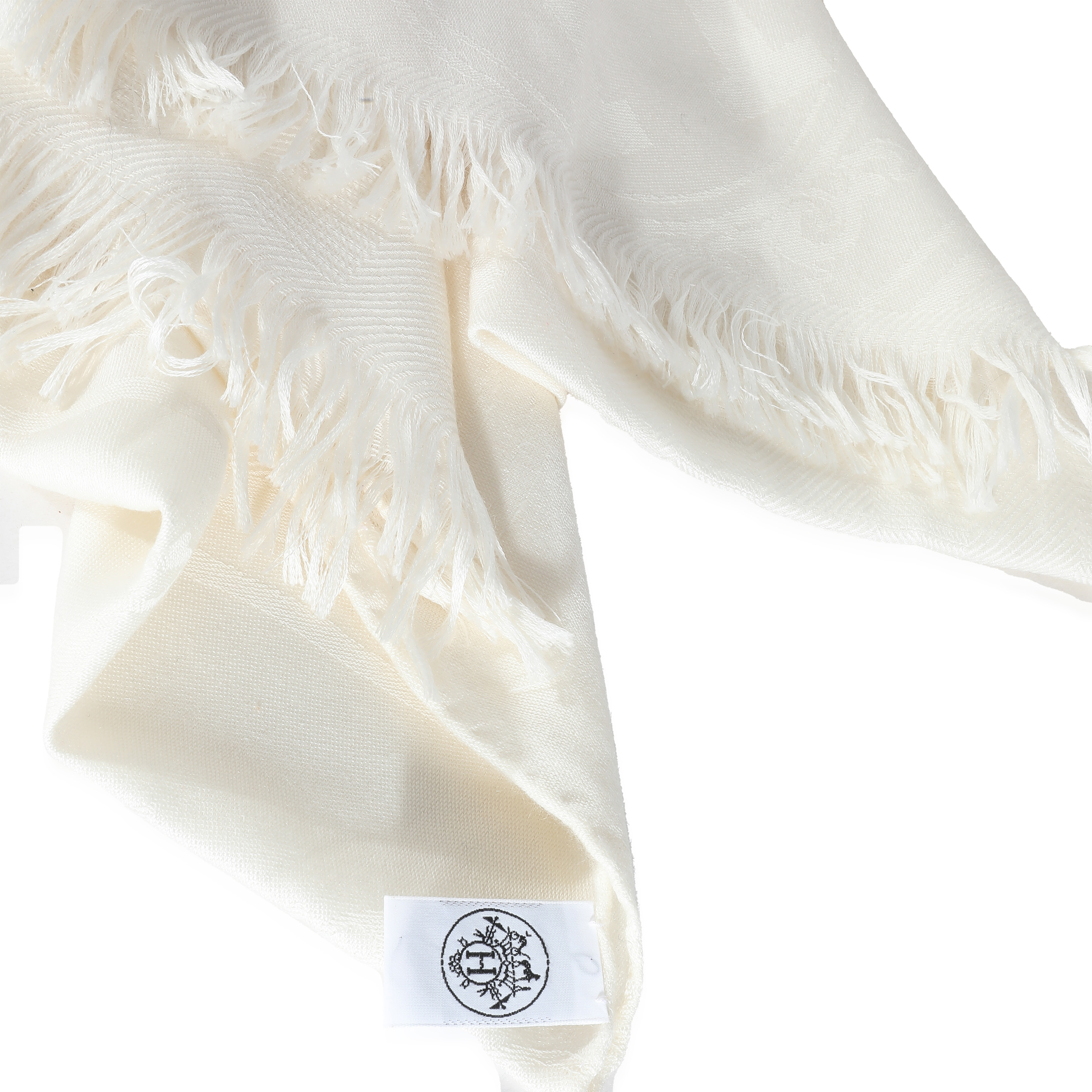 Hermès Ivory Cashmere Silk New Libris Stole-1