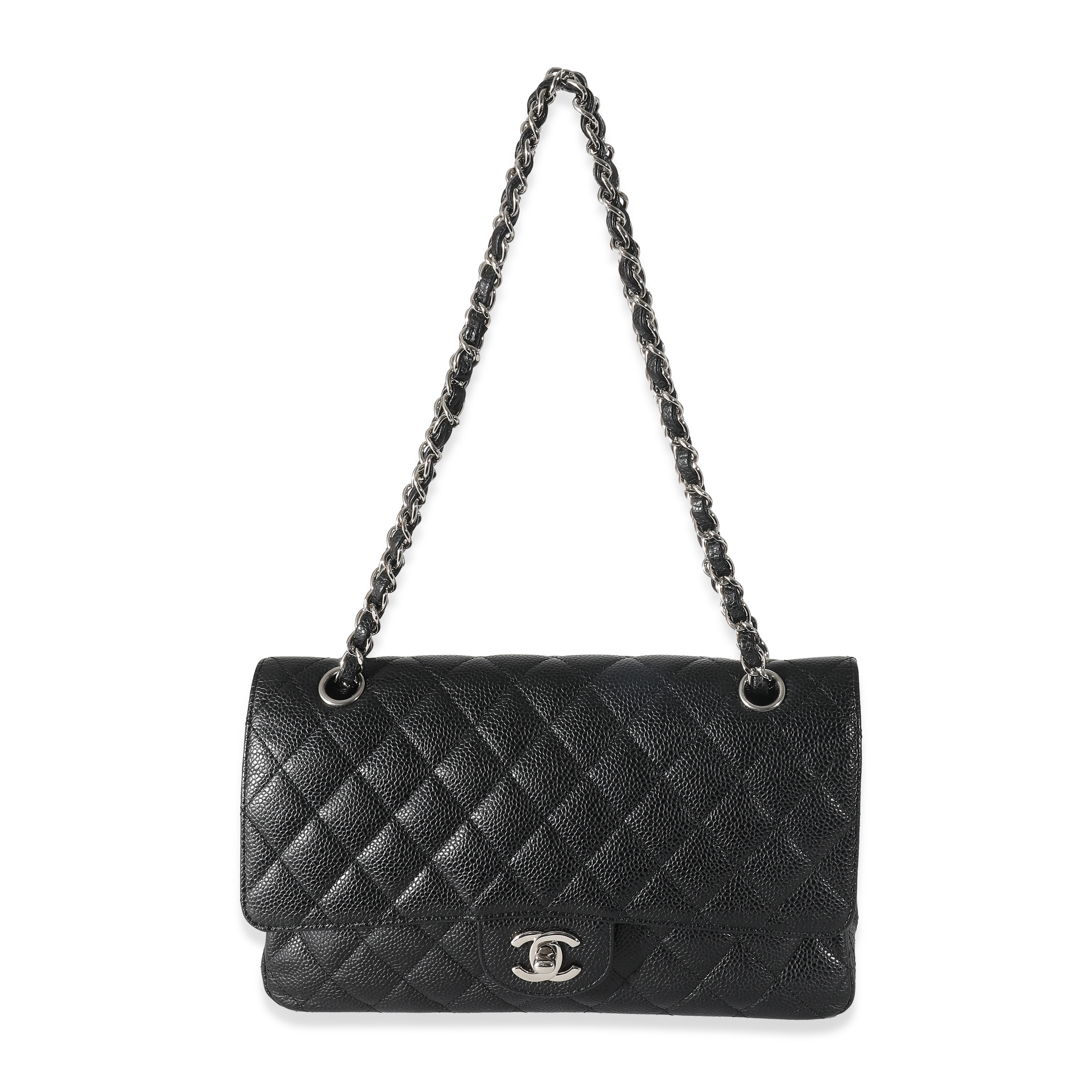 Chanel Black Quilted Caviar Medium Classic Double Flap Bag-7