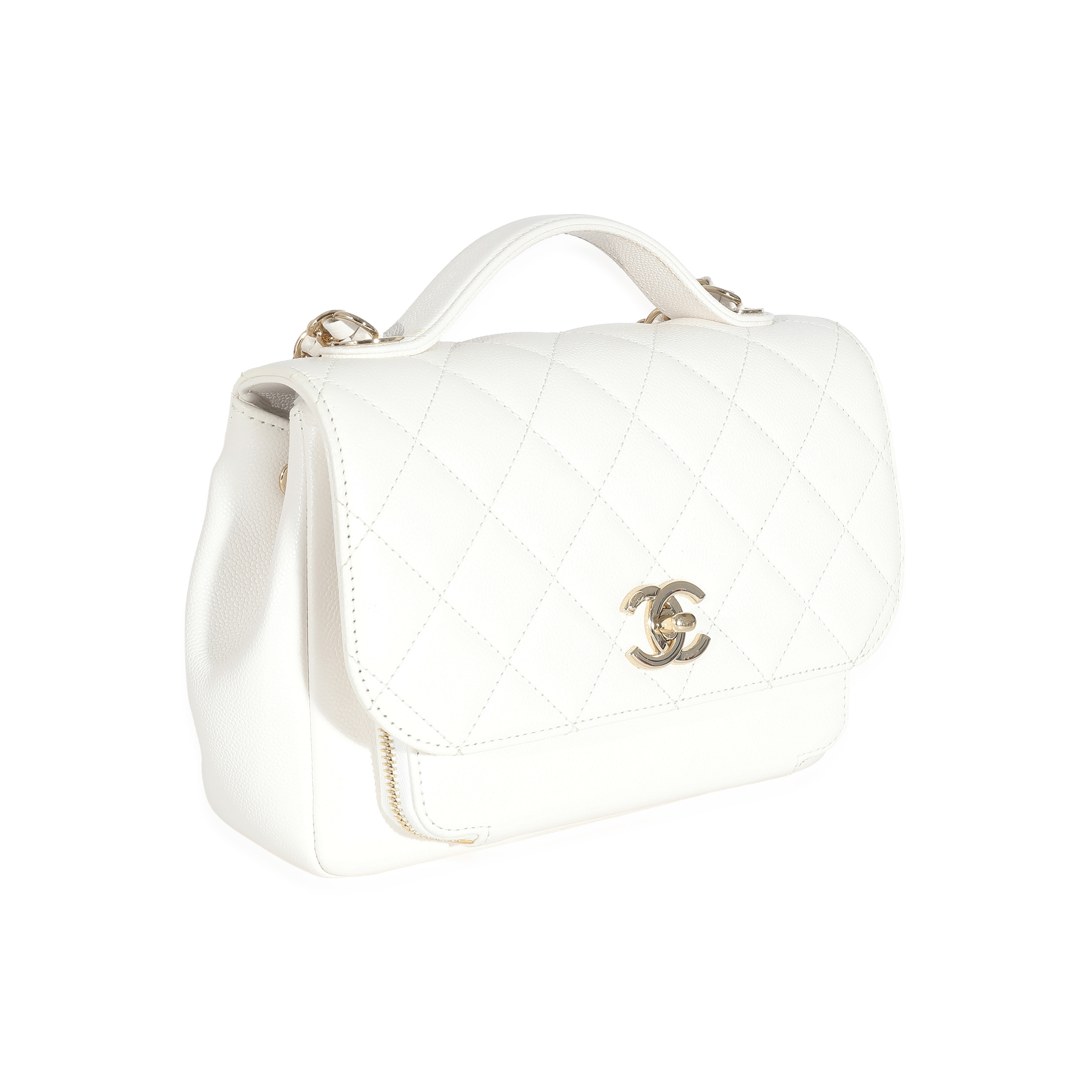 Chanel White Quilted Caviar Medium Business Affinity Flap Bag-6