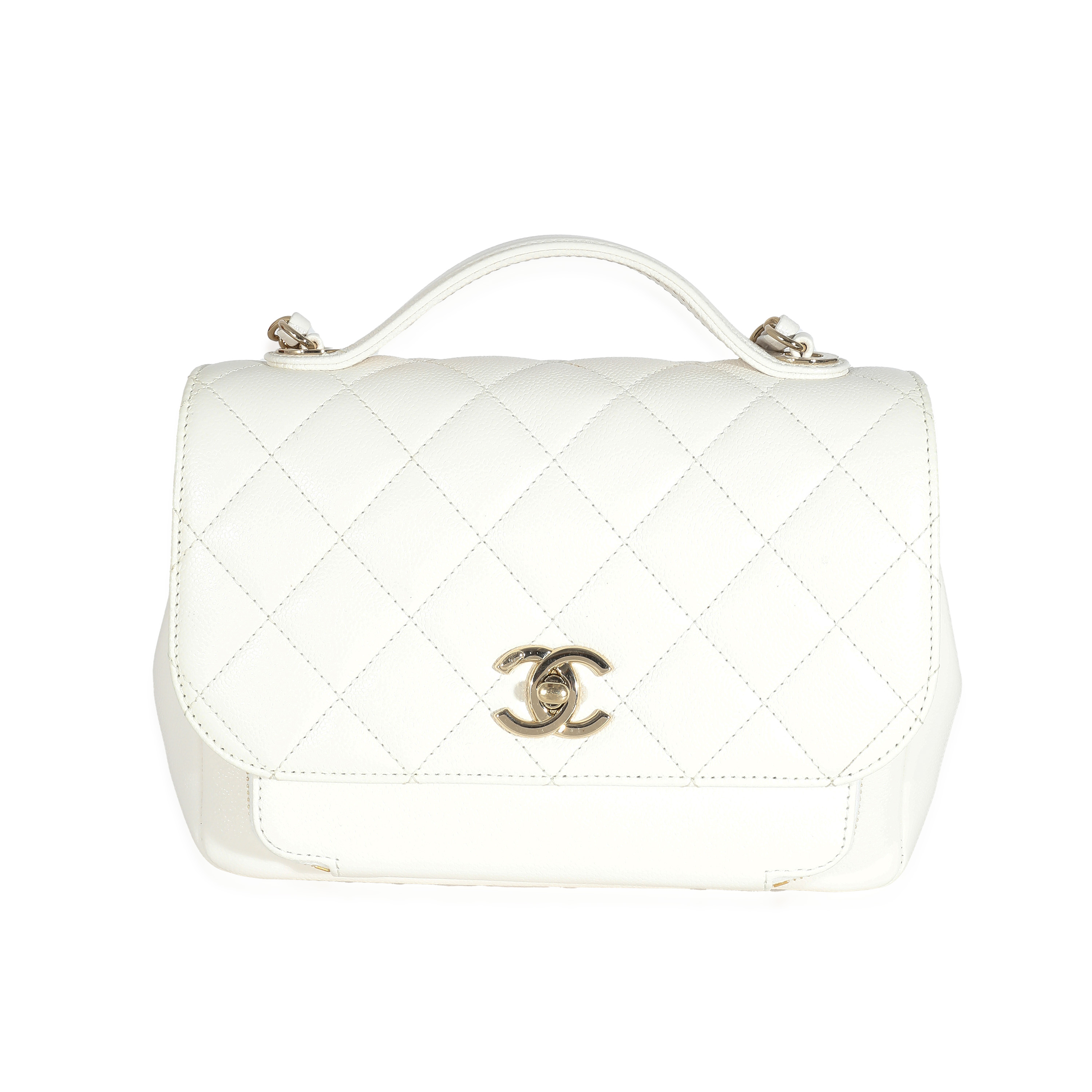 Chanel White Quilted Caviar Medium Business Affinity Flap Bag