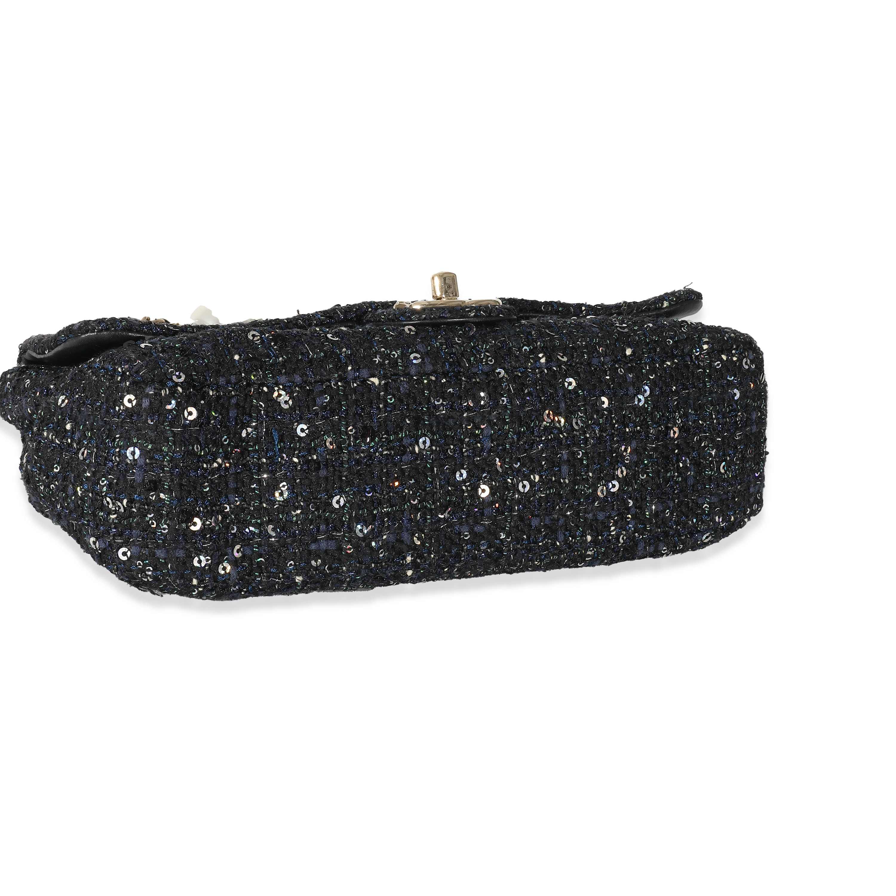 Chanel Black Ecru Tweed Medium Pearl Handle Flap Bag-5