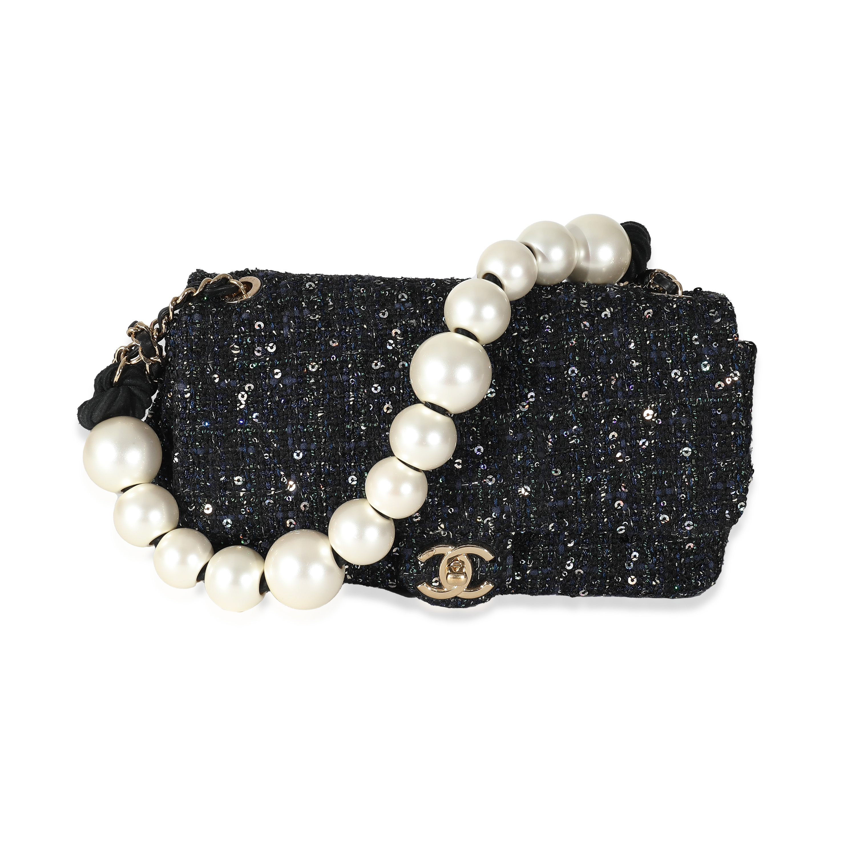 Chanel Black Ecru Tweed Medium Pearl Handle Flap Bag Chanel Black Ecru Tweed Medium Pearl Handle Flap Bag-0
