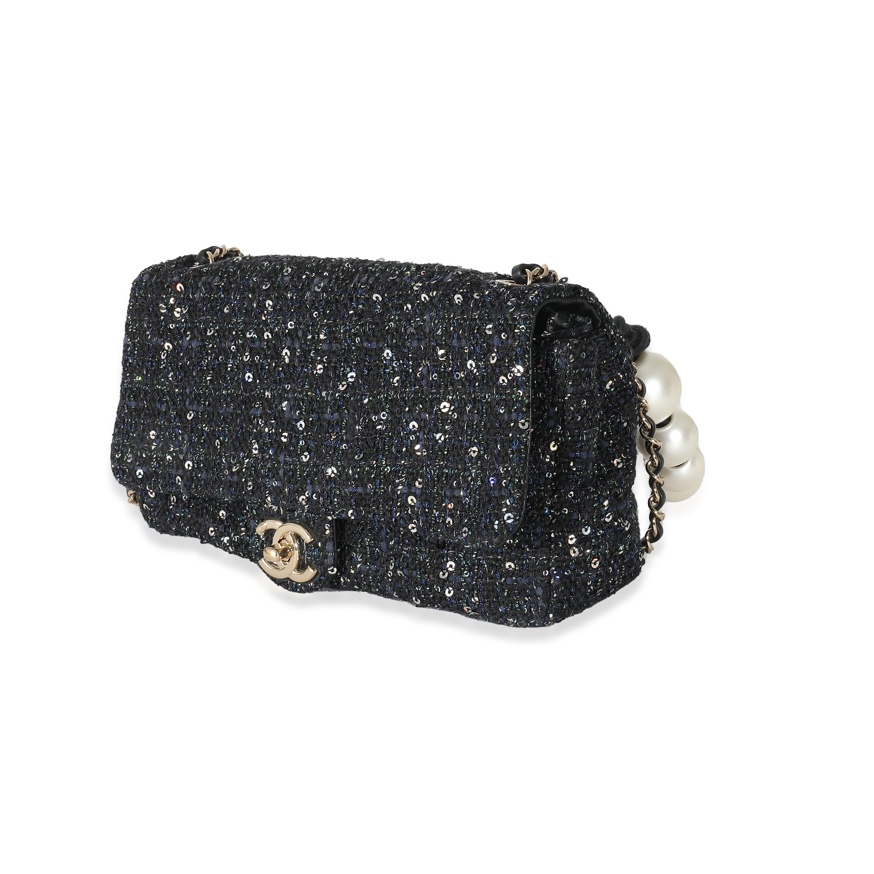 Chanel Black Ecru Tweed Medium Pearl Handle Flap Bag-1