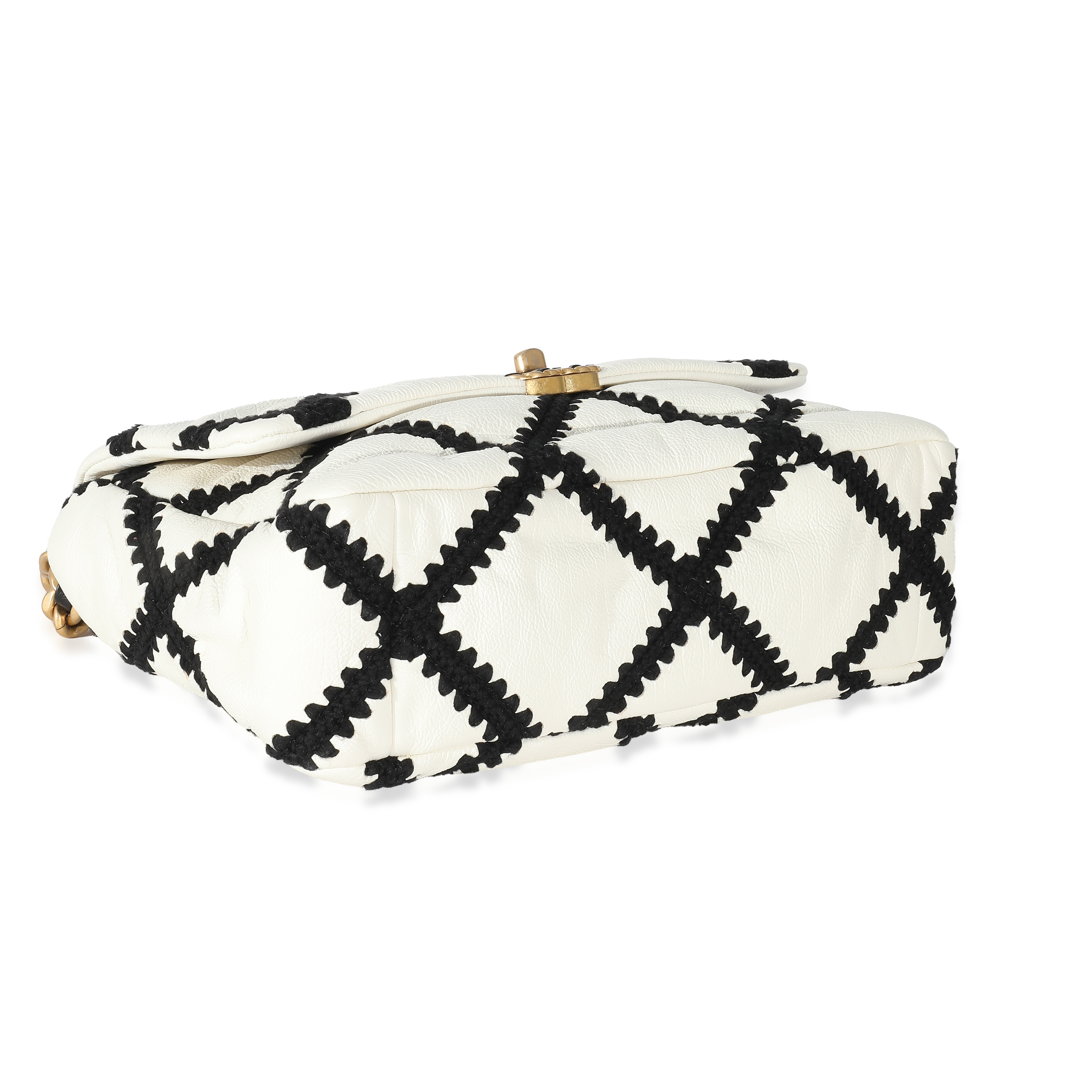 Chanel Black Crochet Quilted White Calfskin Medium Chanel 19 Flap Bag-6