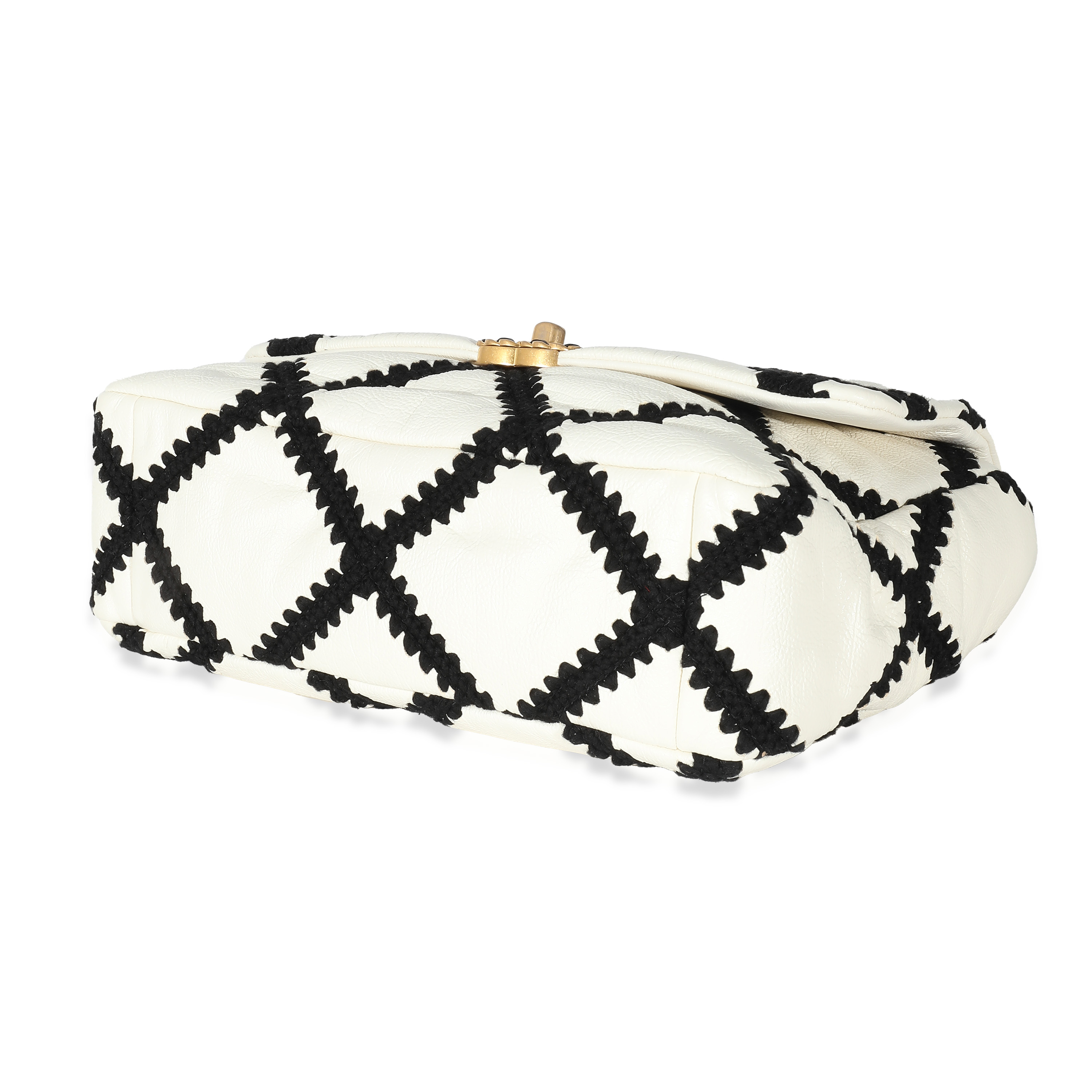 Chanel Black Crochet Quilted White Calfskin Medium Chanel 19 Flap Bag-3
