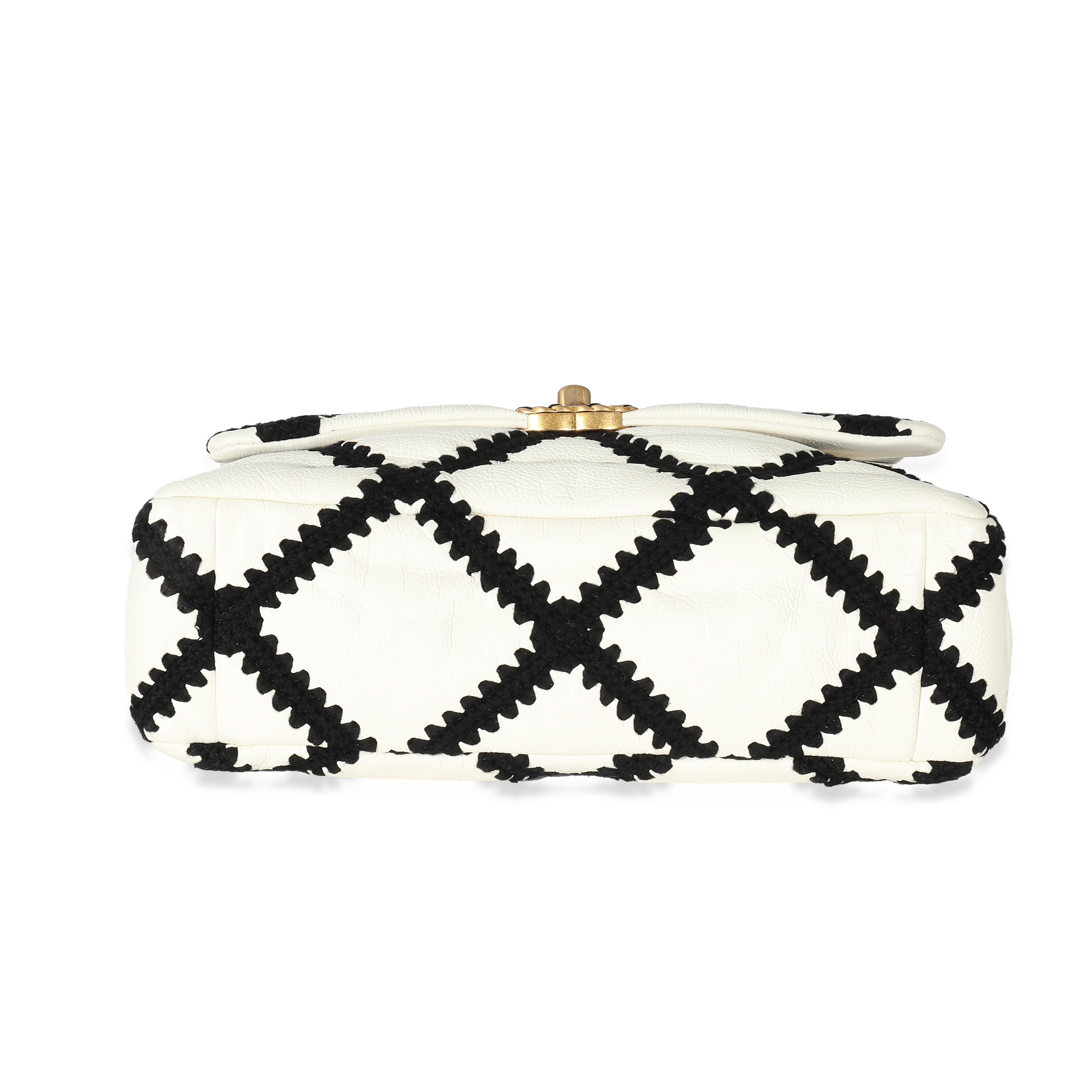 Chanel Black Crochet Quilted White Calfskin Medium Chanel 19 Flap Bag-4
