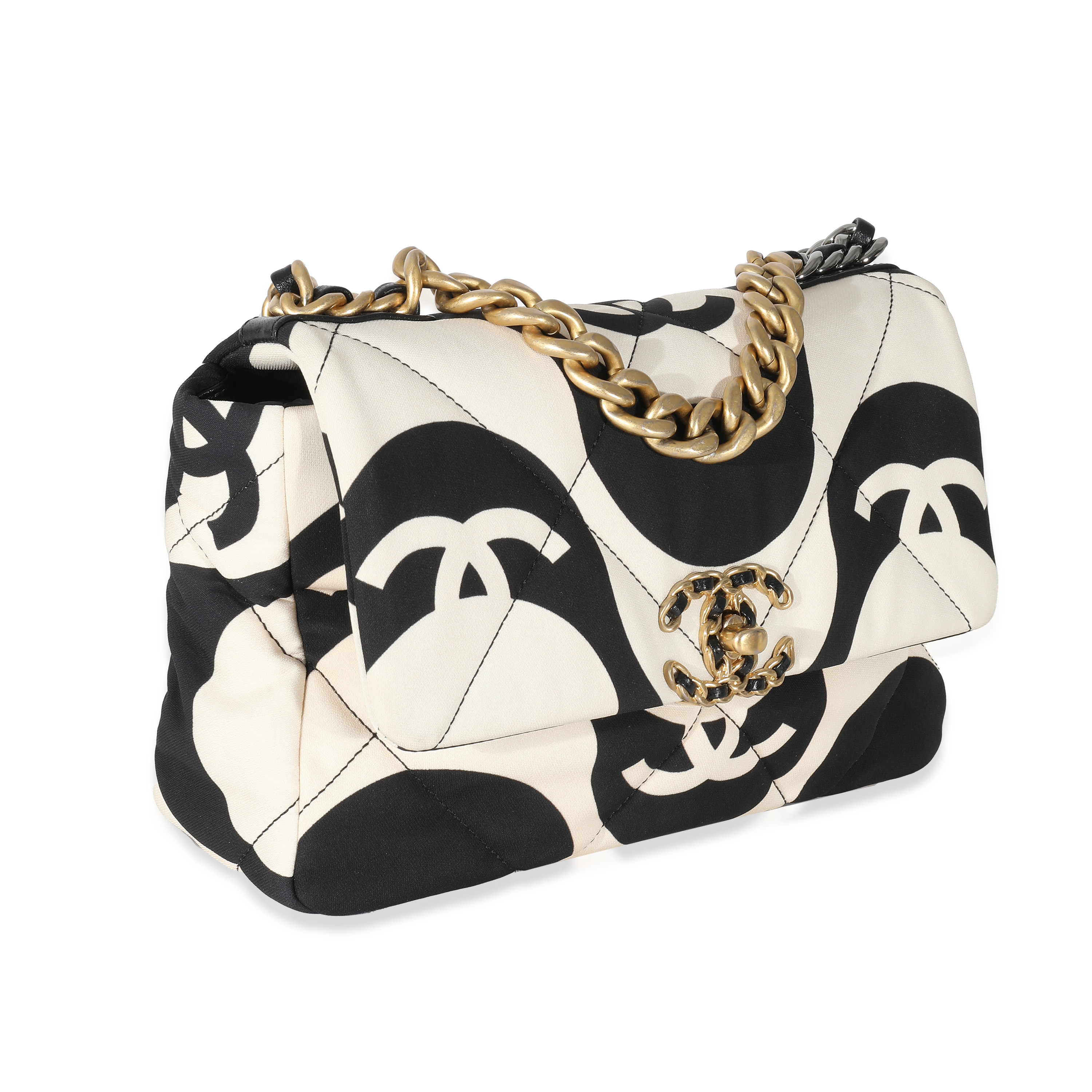 Chanel Black White CC Fabric Medium Chanel 19 Flap Bag Chanel Black White CC Fabric Medium Chanel 19 Flap Bag-2