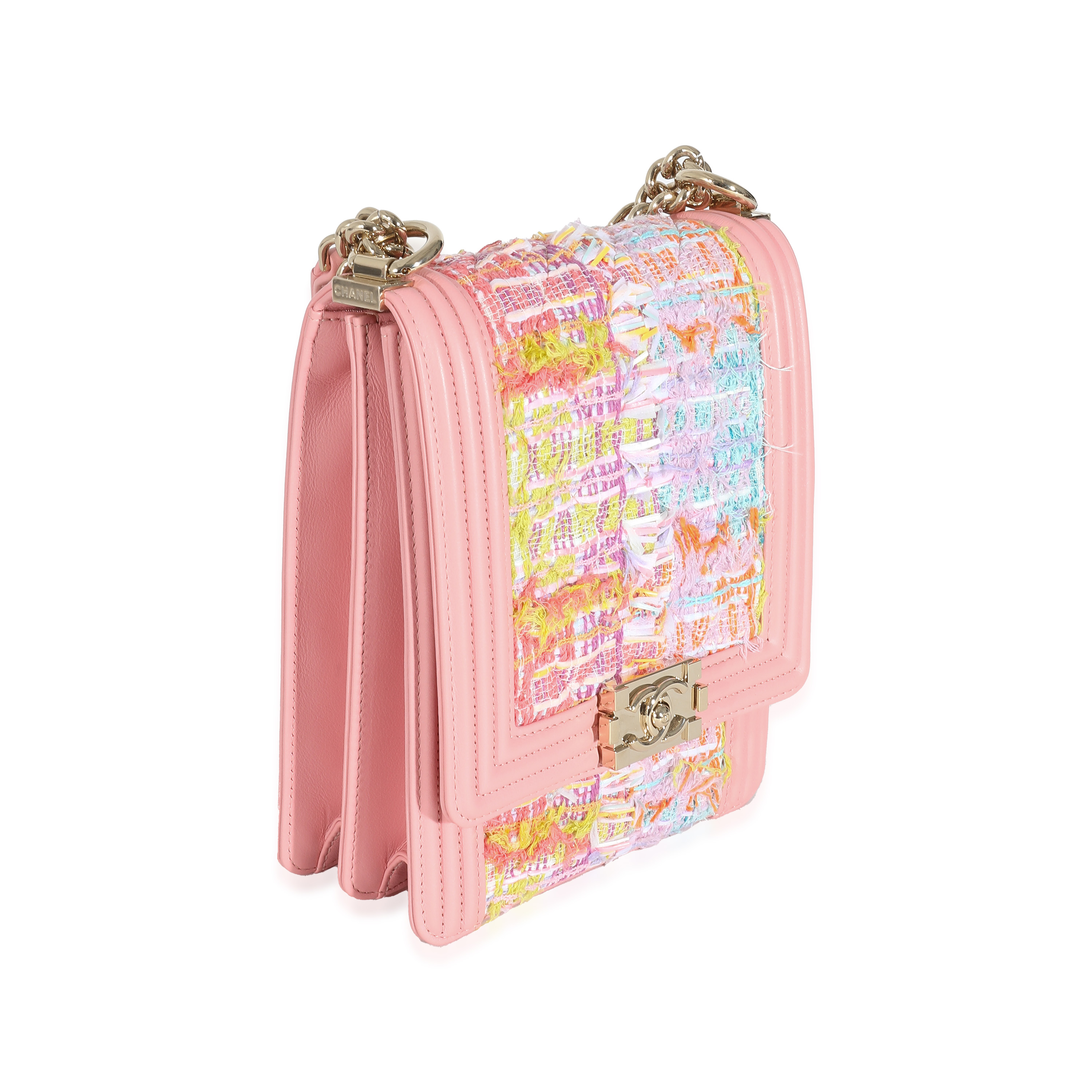 Chanel Pink Lambskin Multicolor Tweed Quilted North South Boy Bag Chanel Pink Lambskin Multicolor Tweed Quilted North South Boy Bag-6