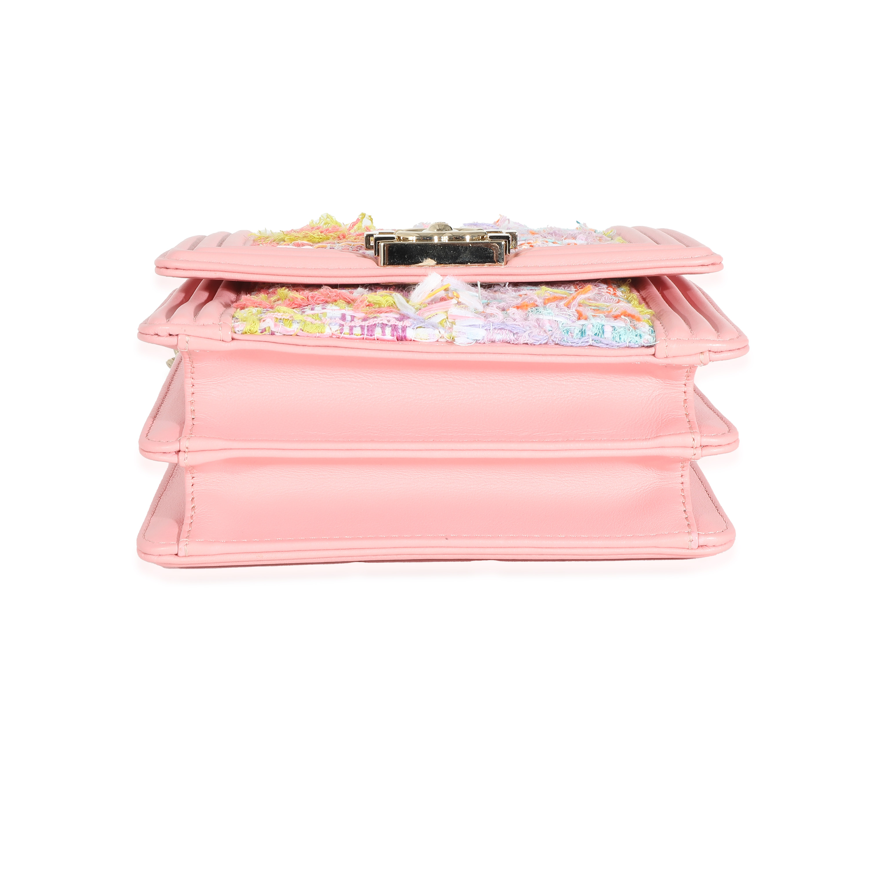 Chanel Pink Lambskin Multicolor Tweed Quilted North South Boy Bag-5