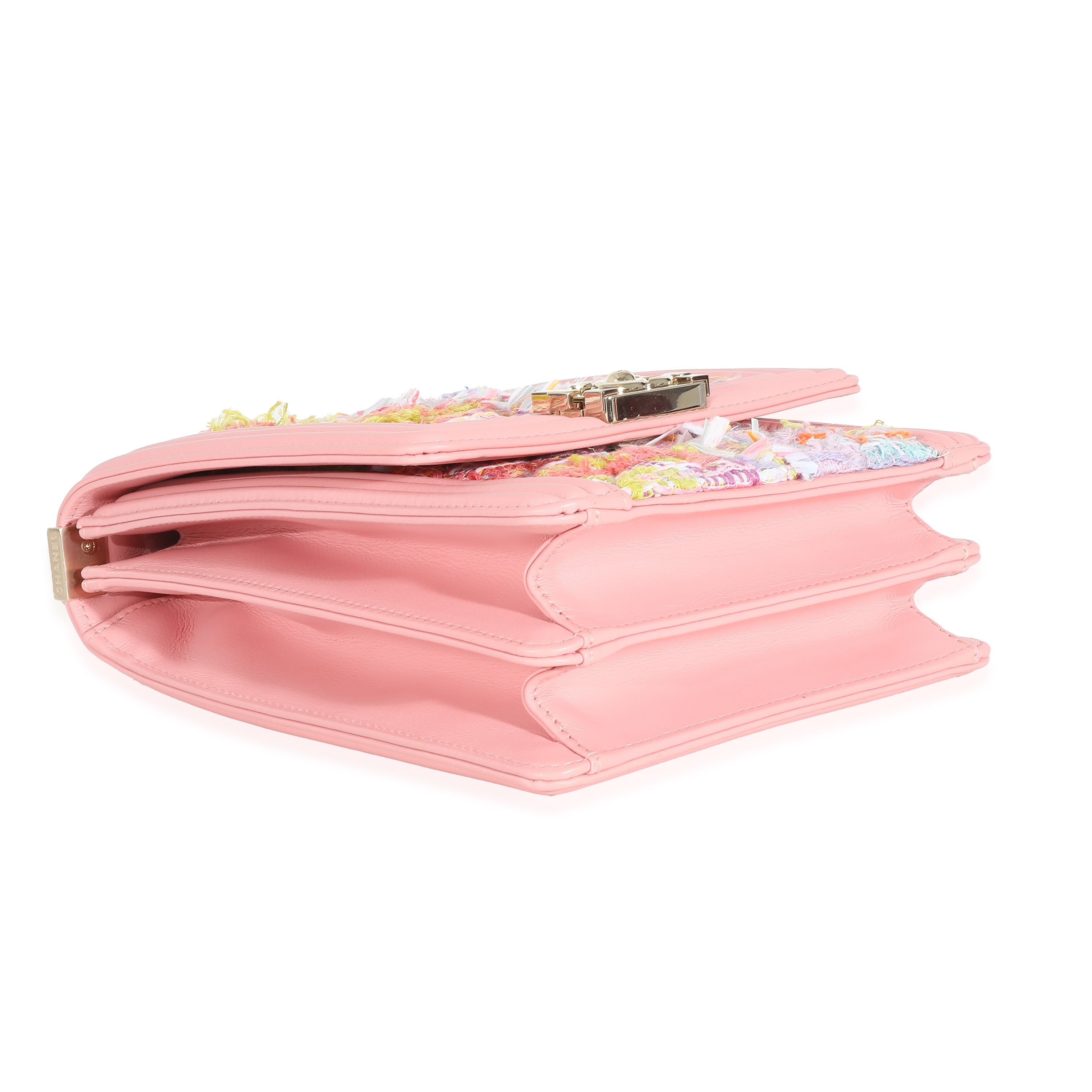 Chanel Pink Lambskin Multicolor Tweed Quilted North South Boy Bag Chanel Pink Lambskin Multicolor Tweed Quilted North South Boy Bag-2