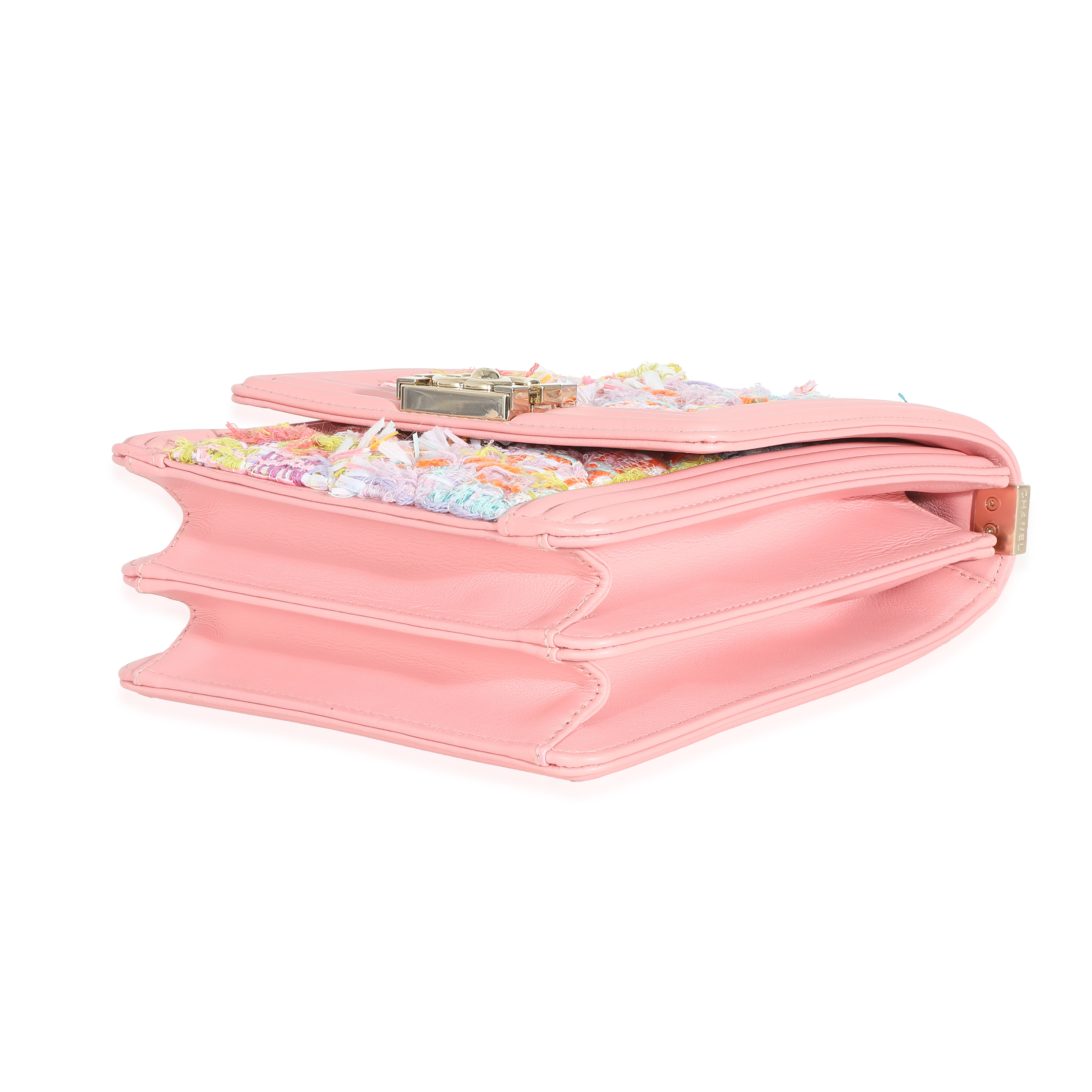 Chanel Pink Lambskin Multicolor Tweed Quilted North South Boy Bag Chanel Pink Lambskin Multicolor Tweed Quilted North South Boy Bag-4