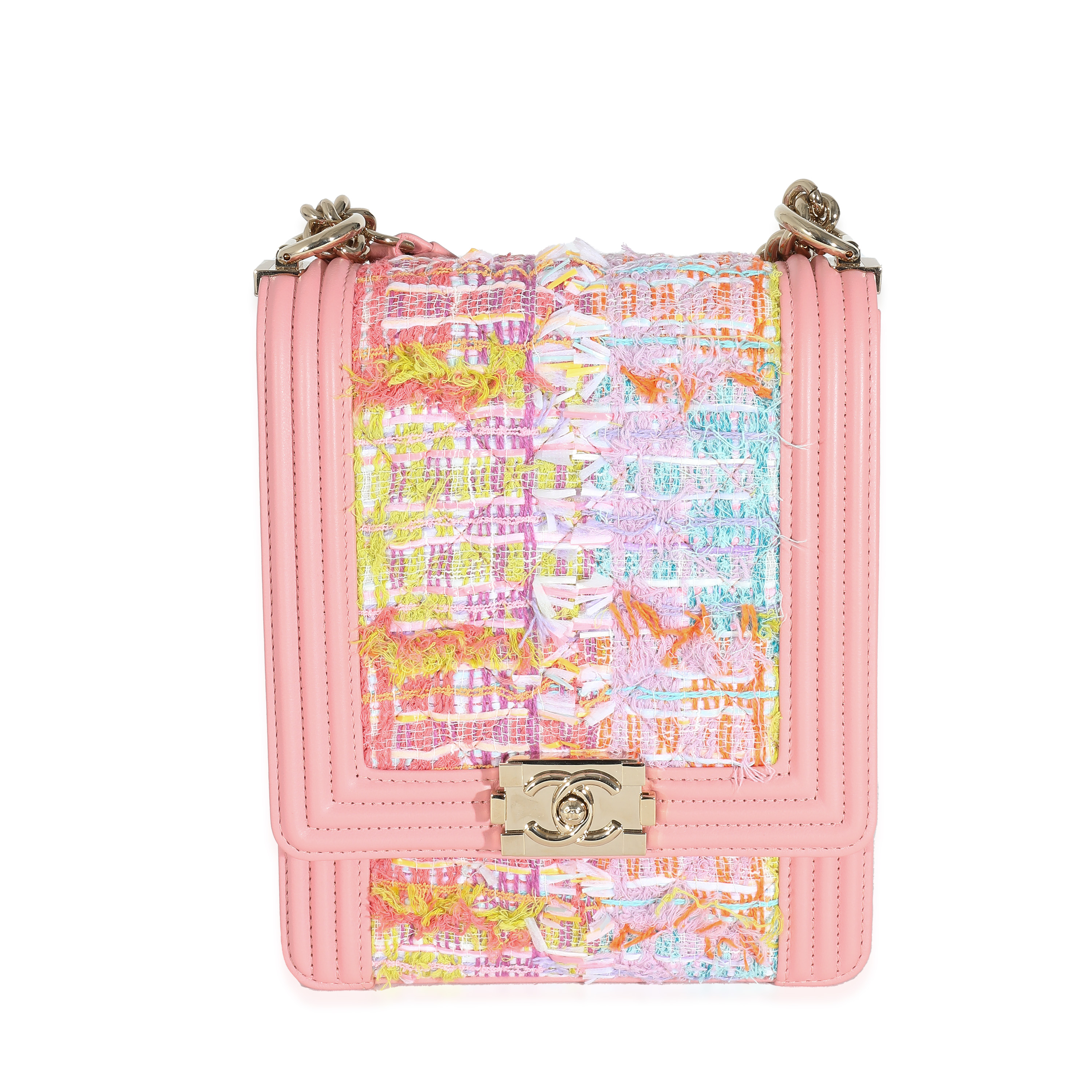 Chanel Pink Lambskin Multicolor Tweed Quilted North South Boy Bag Chanel Pink Lambskin Multicolor Tweed Quilted North South Boy Bag-0