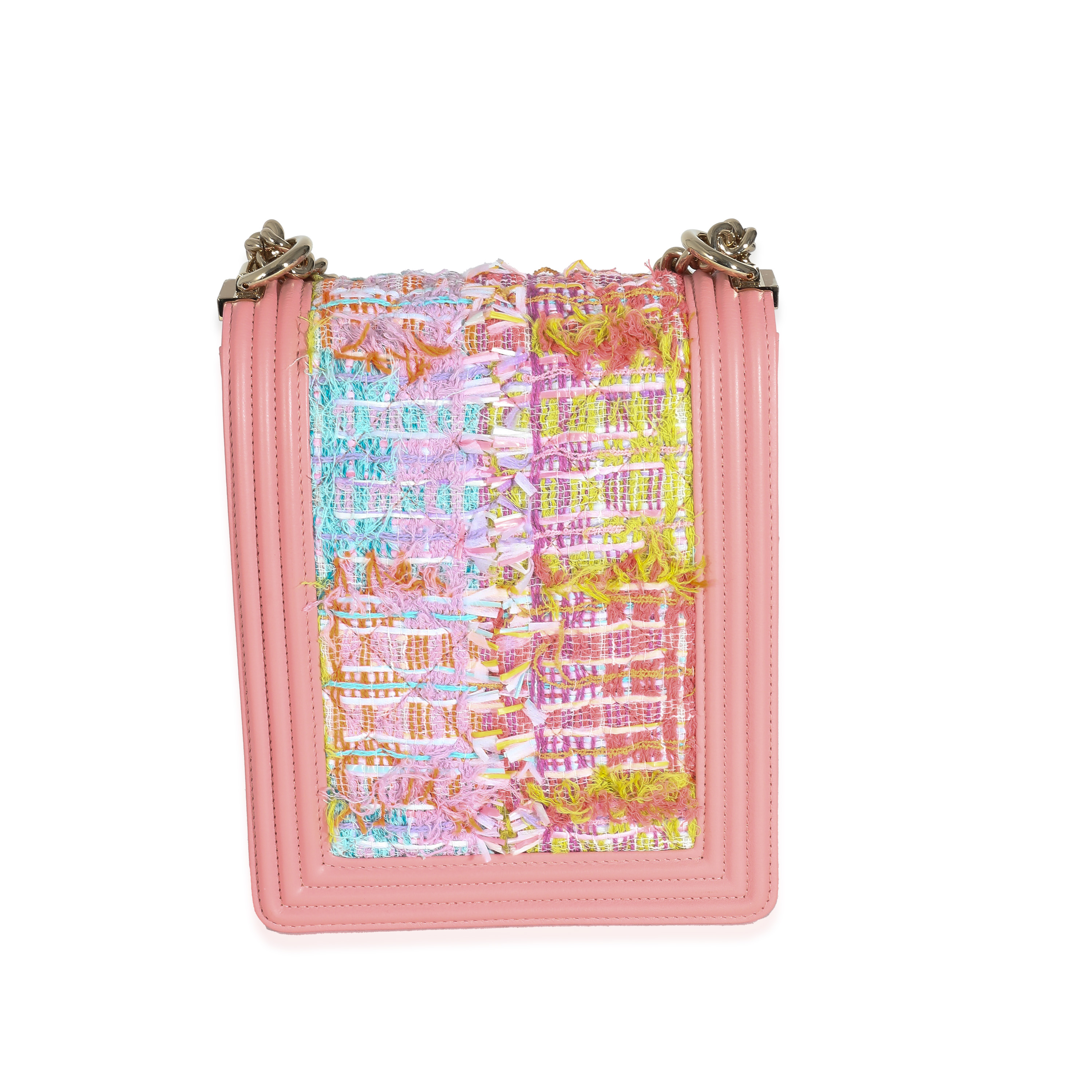 Chanel Pink Lambskin Multicolor Tweed Quilted North South Boy Bag Chanel Pink Lambskin Multicolor Tweed Quilted North South Boy Bag-3