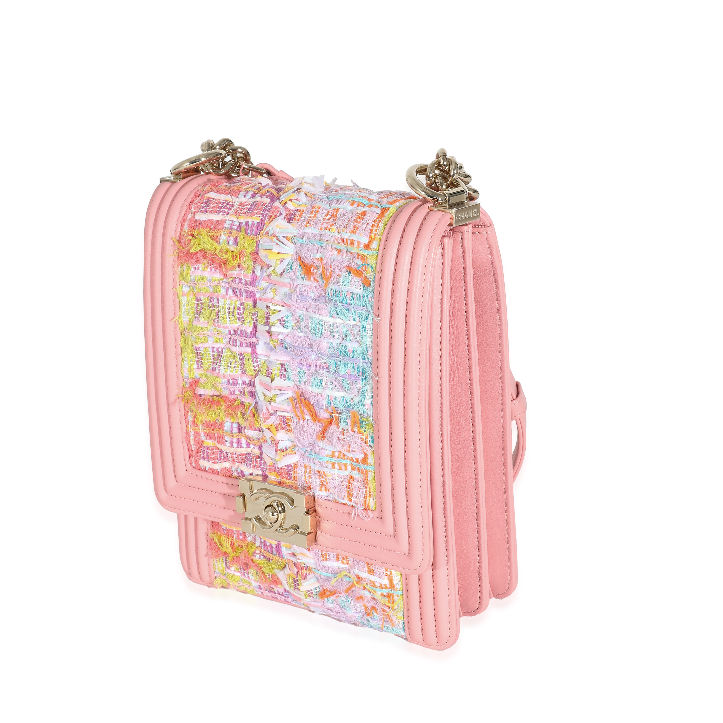 Chanel Pink Lambskin Multicolor Tweed Quilted North South Boy Bag Chanel Pink Lambskin Multicolor Tweed Quilted North South Boy Bag-1