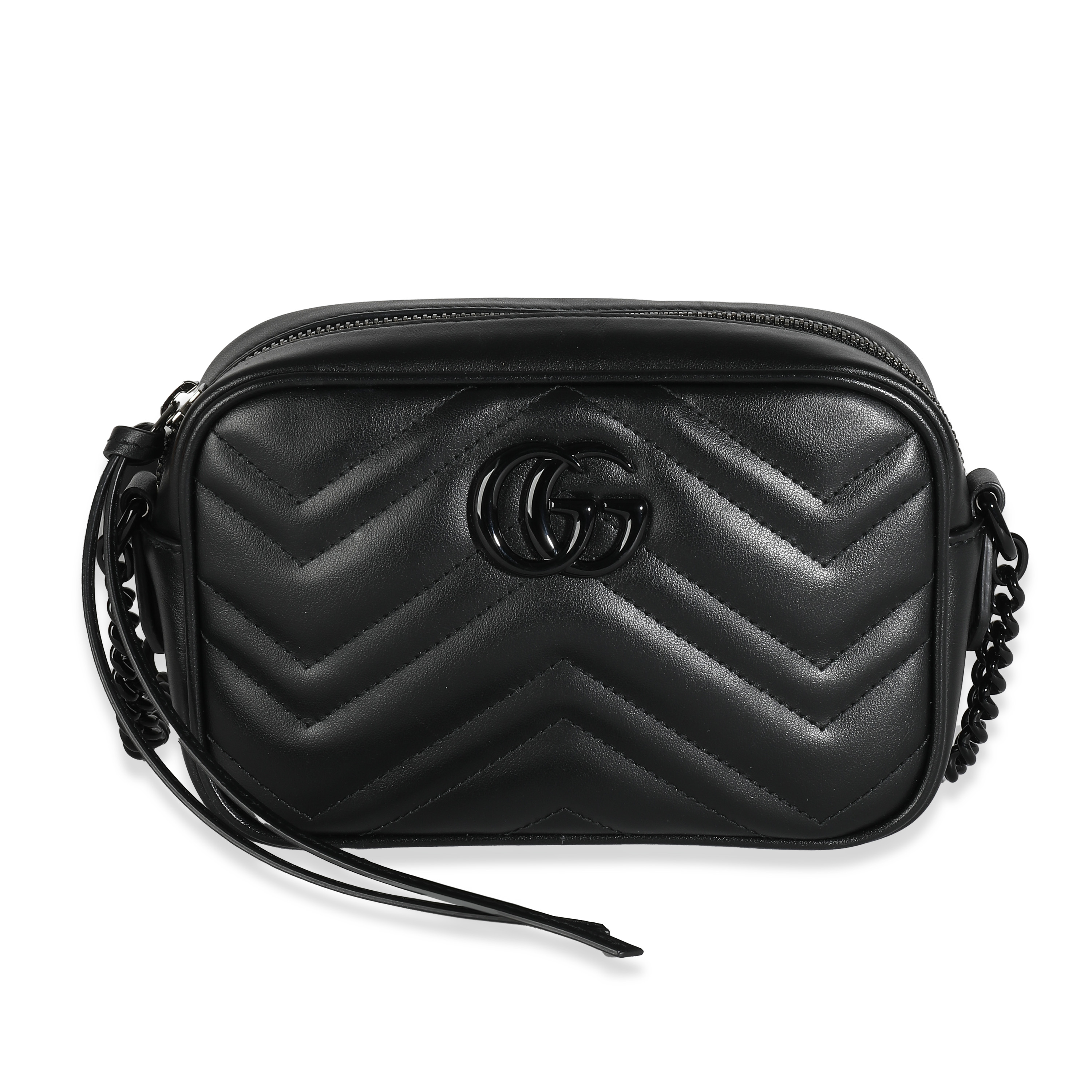 Gucci Black Chevron Matelassé Calfskin Monochrome Mini GG Marmont Gucci Black Chevron Matelassé Calfskin Monochrome Mini GG Marmont