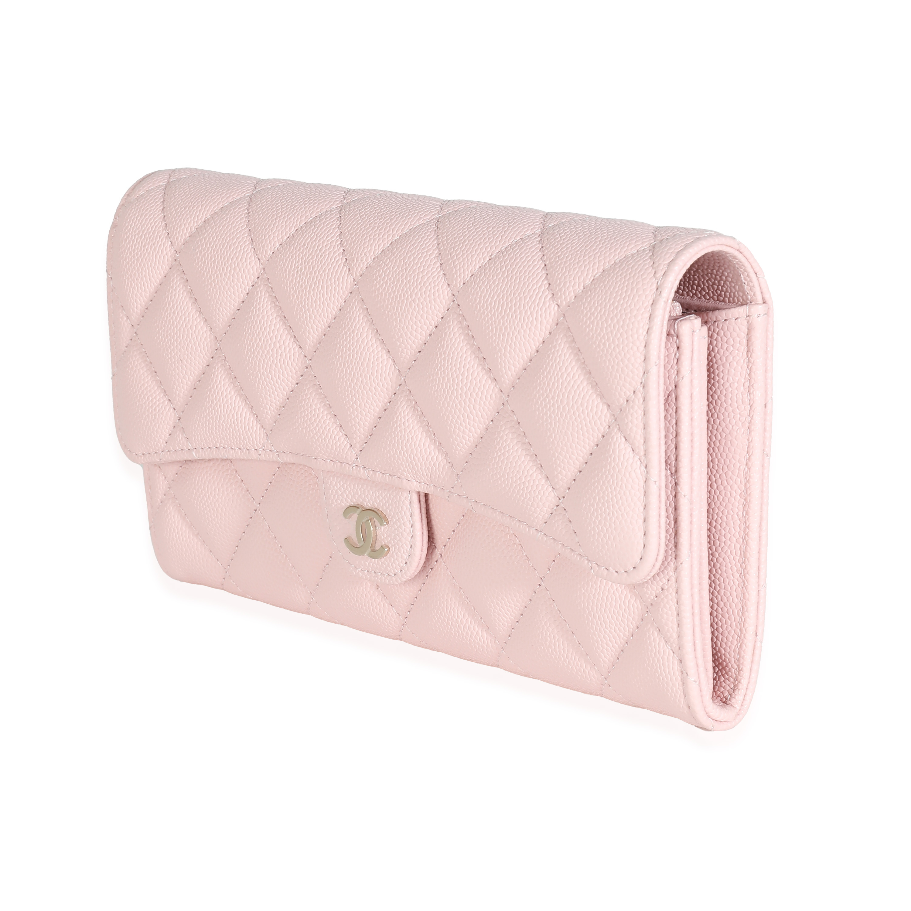 Chanel 22B Pink Quilted Caviar Long Flap Wallet-1