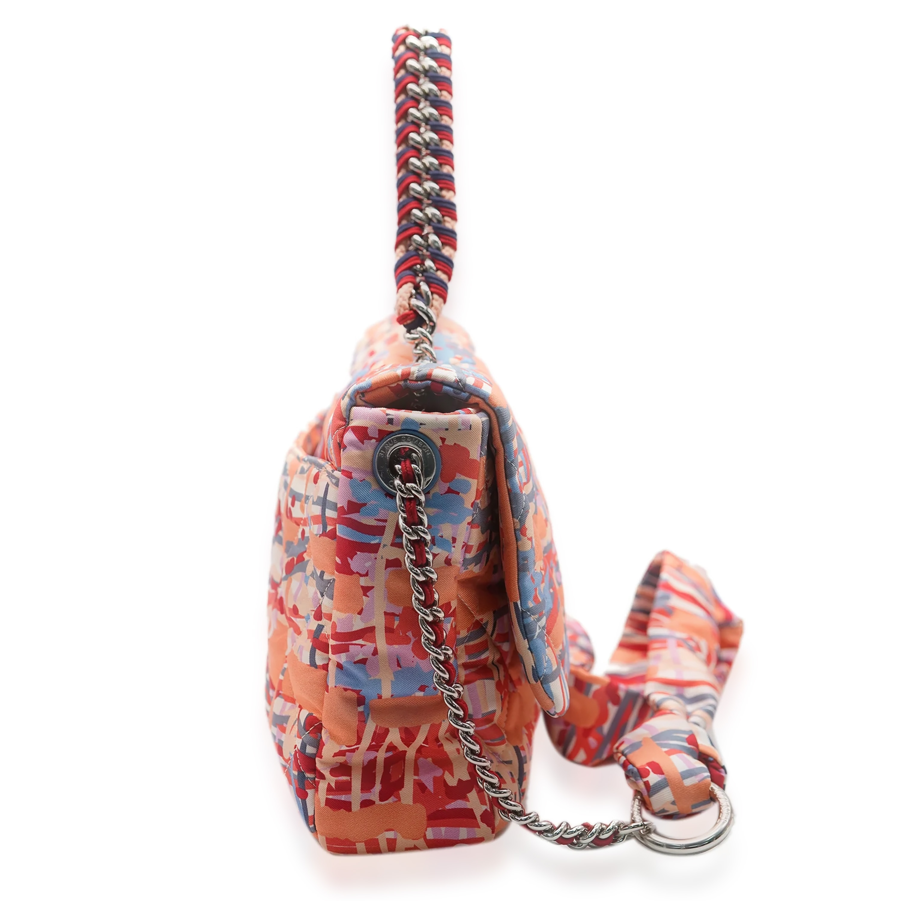 Chanel Orange Foulard Fabric Quilted Printed Large Flap-7