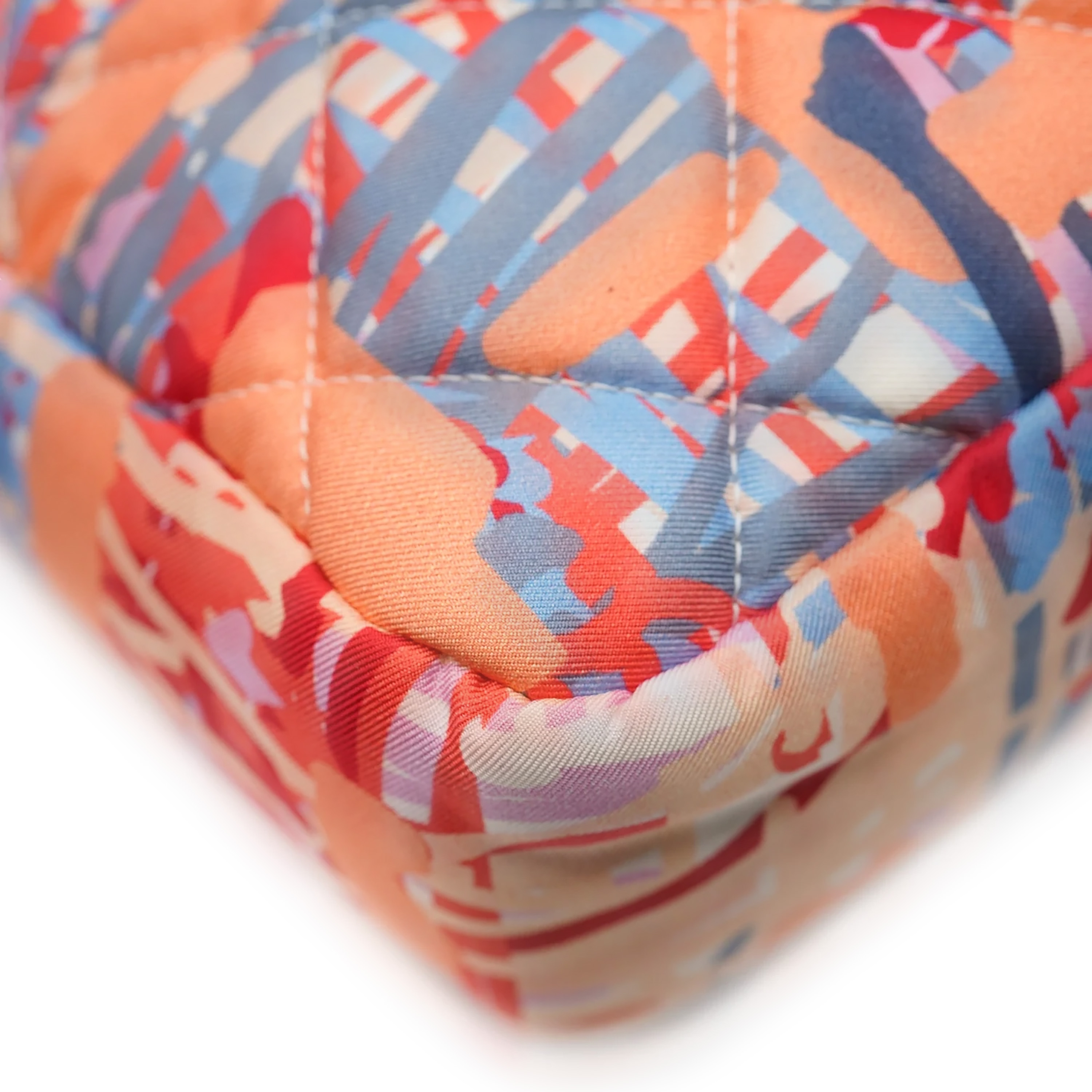 Chanel Orange Foulard Fabric Quilted Printed Large Flap-5