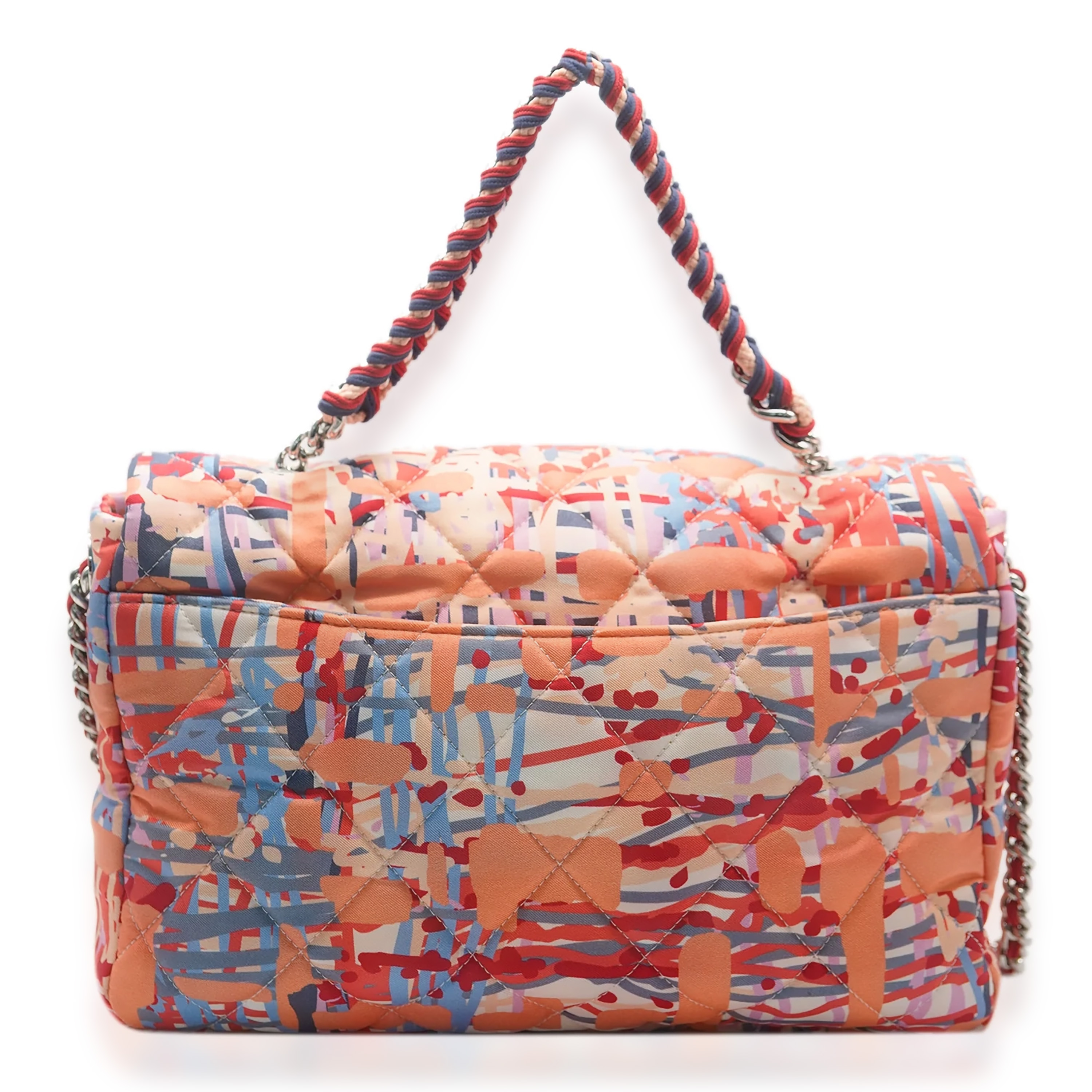 Chanel Orange Foulard Fabric Quilted Printed Large Flap-2