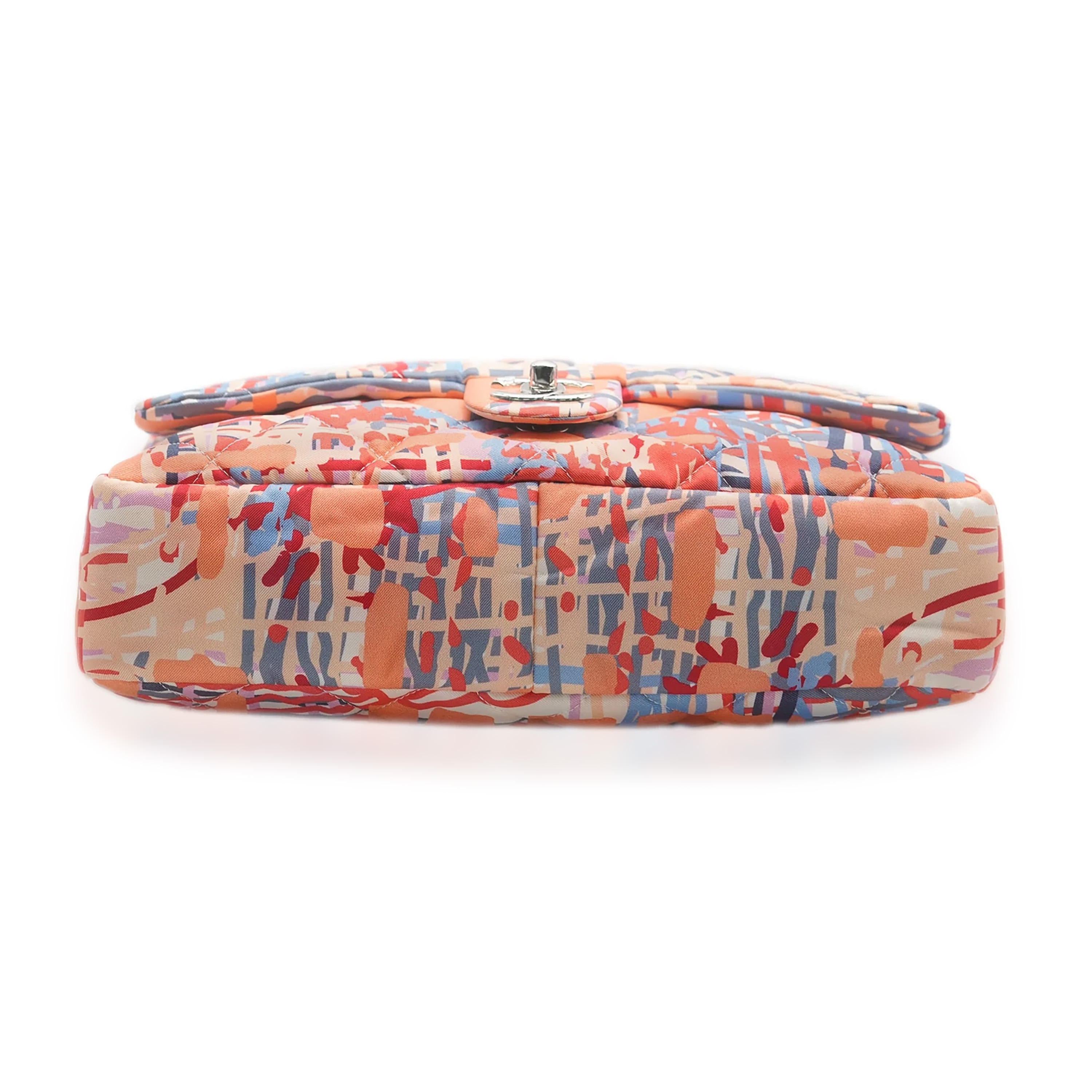 Chanel Orange Foulard Fabric Quilted Printed Large Flap-4