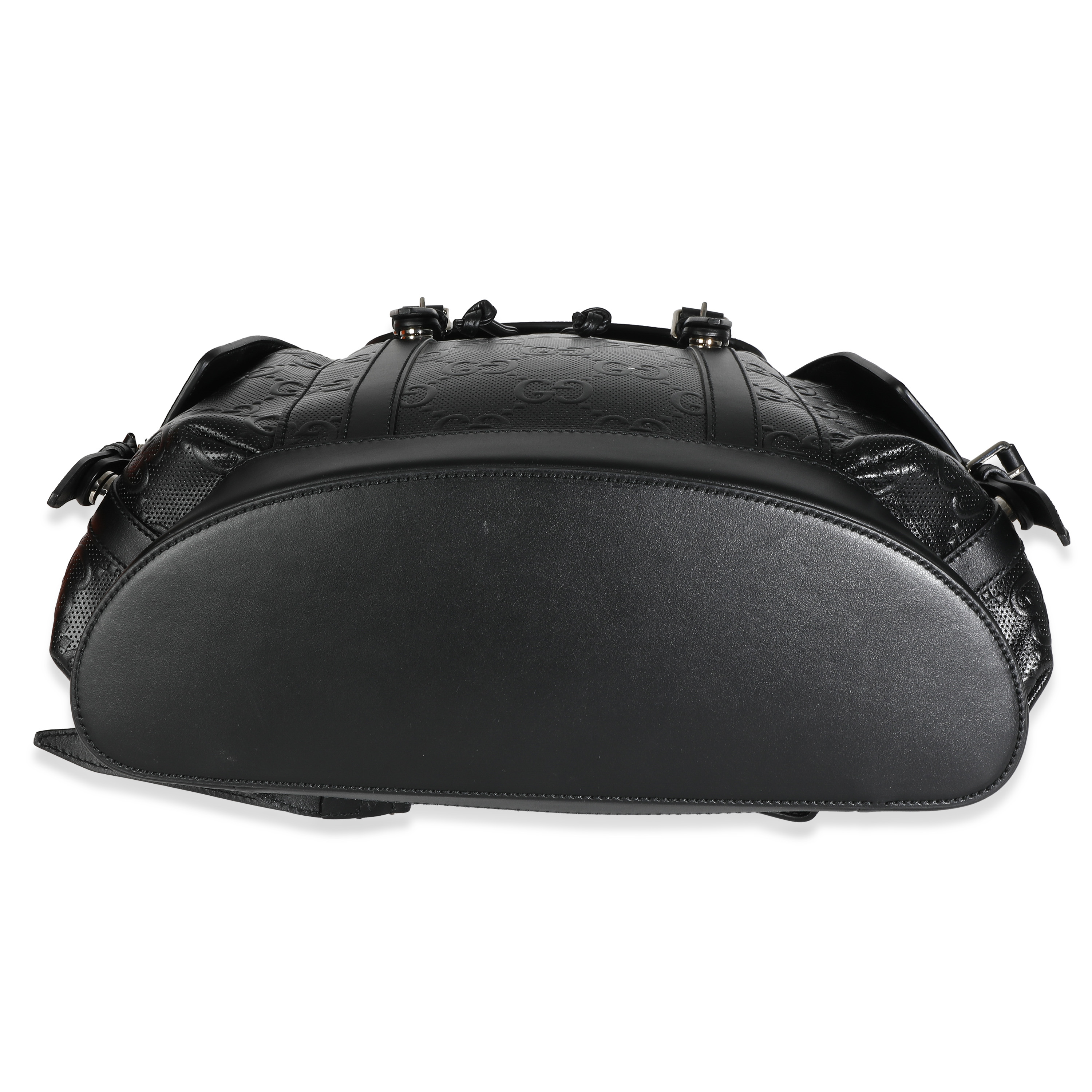 Gucci Black GG Tennis Embossed Calfskin Double Buckle Backpack-6