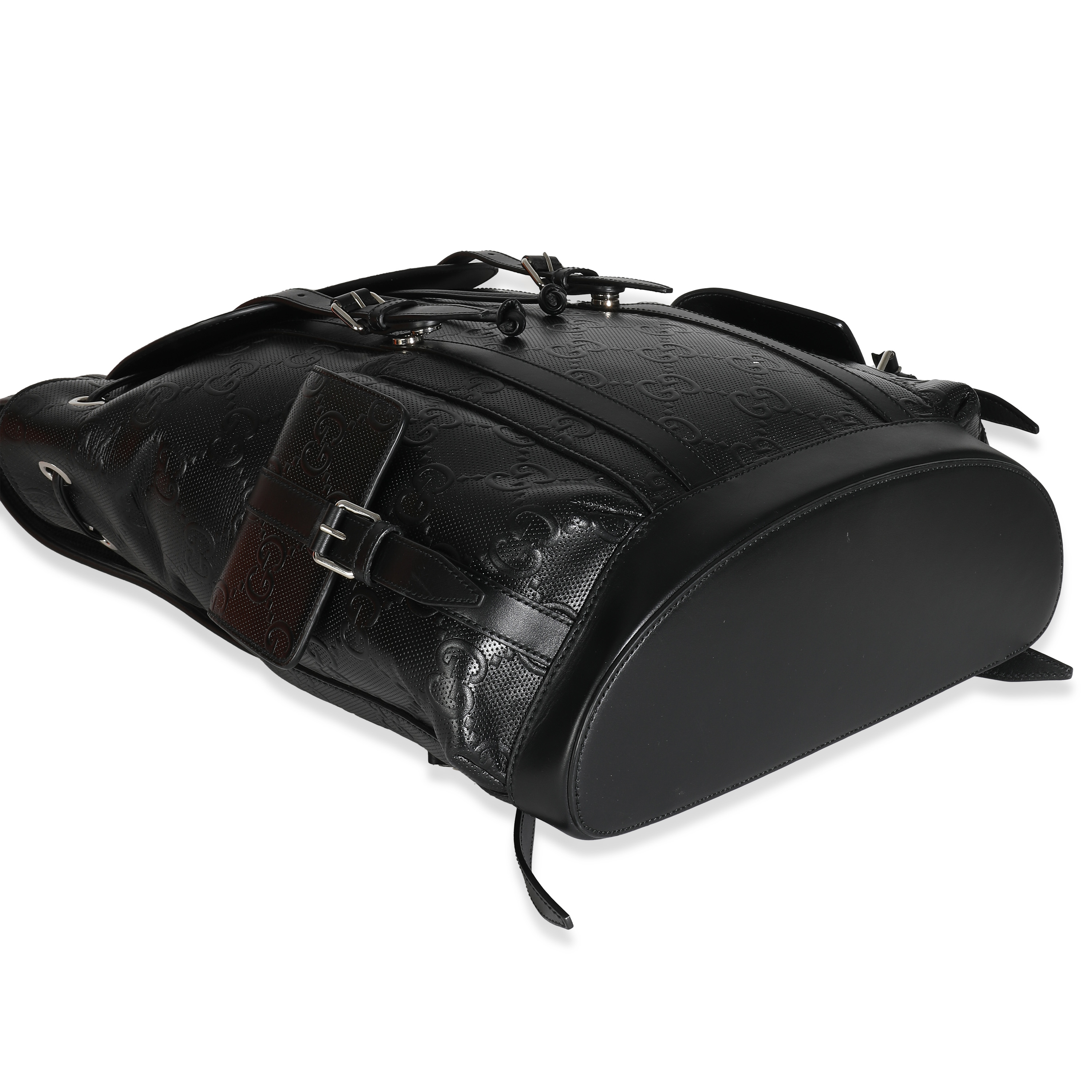 Gucci Black GG Tennis Embossed Calfskin Double Buckle Backpack-3