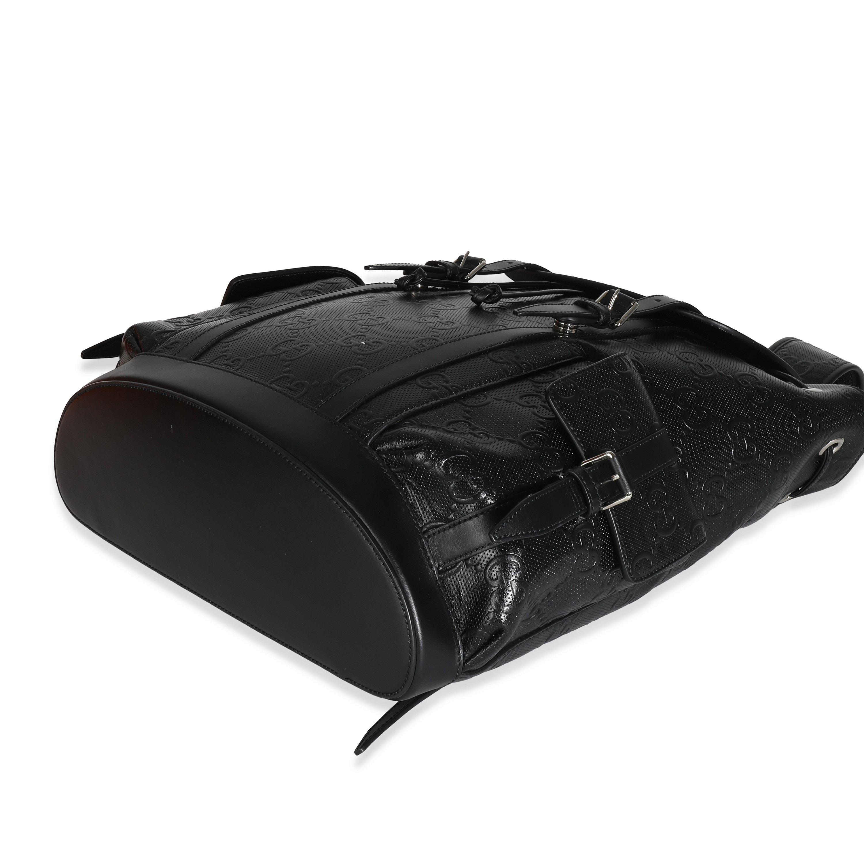 Gucci Black GG Tennis Embossed Calfskin Double Buckle Backpack-5