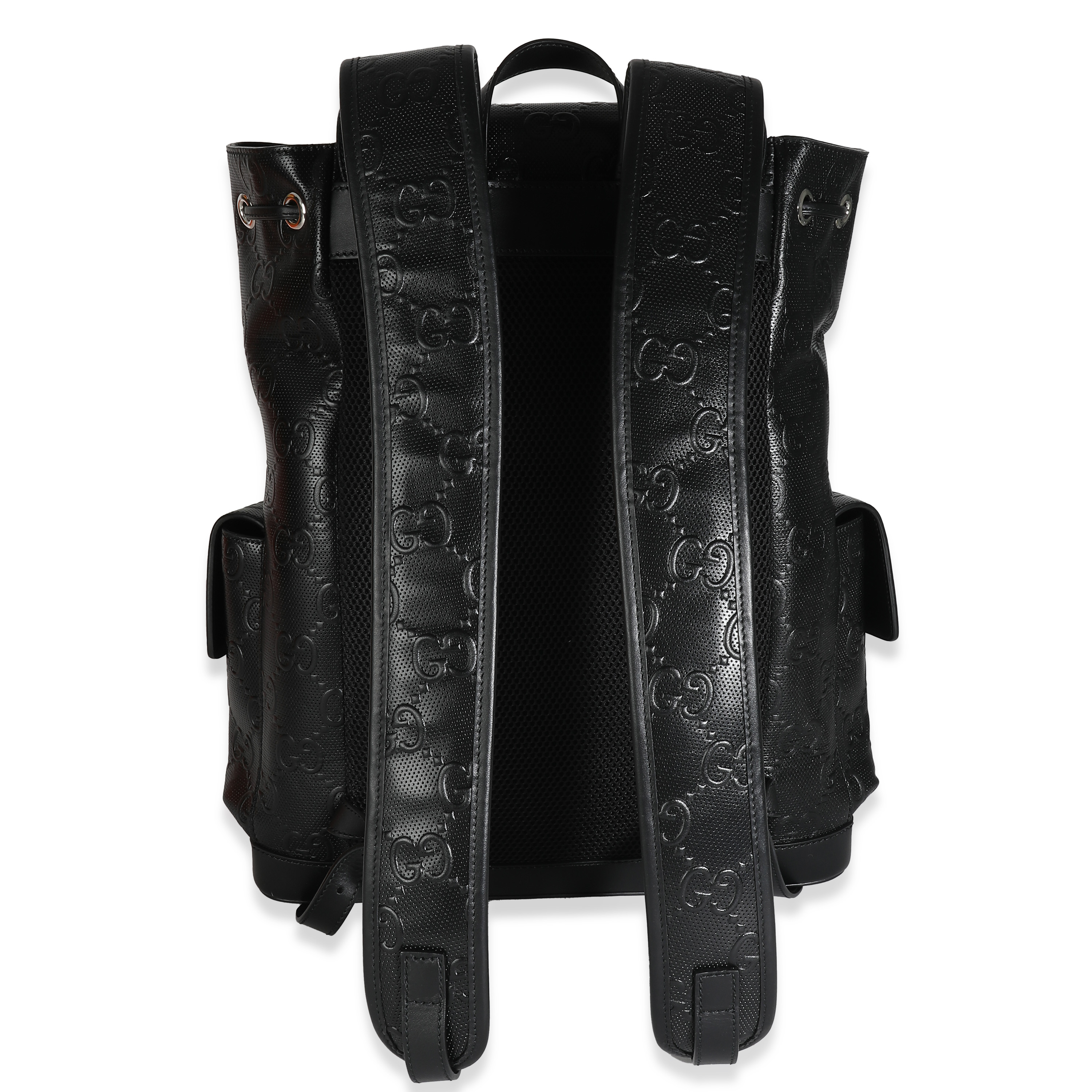 Gucci Black GG Tennis Embossed Calfskin Double Buckle Backpack-4