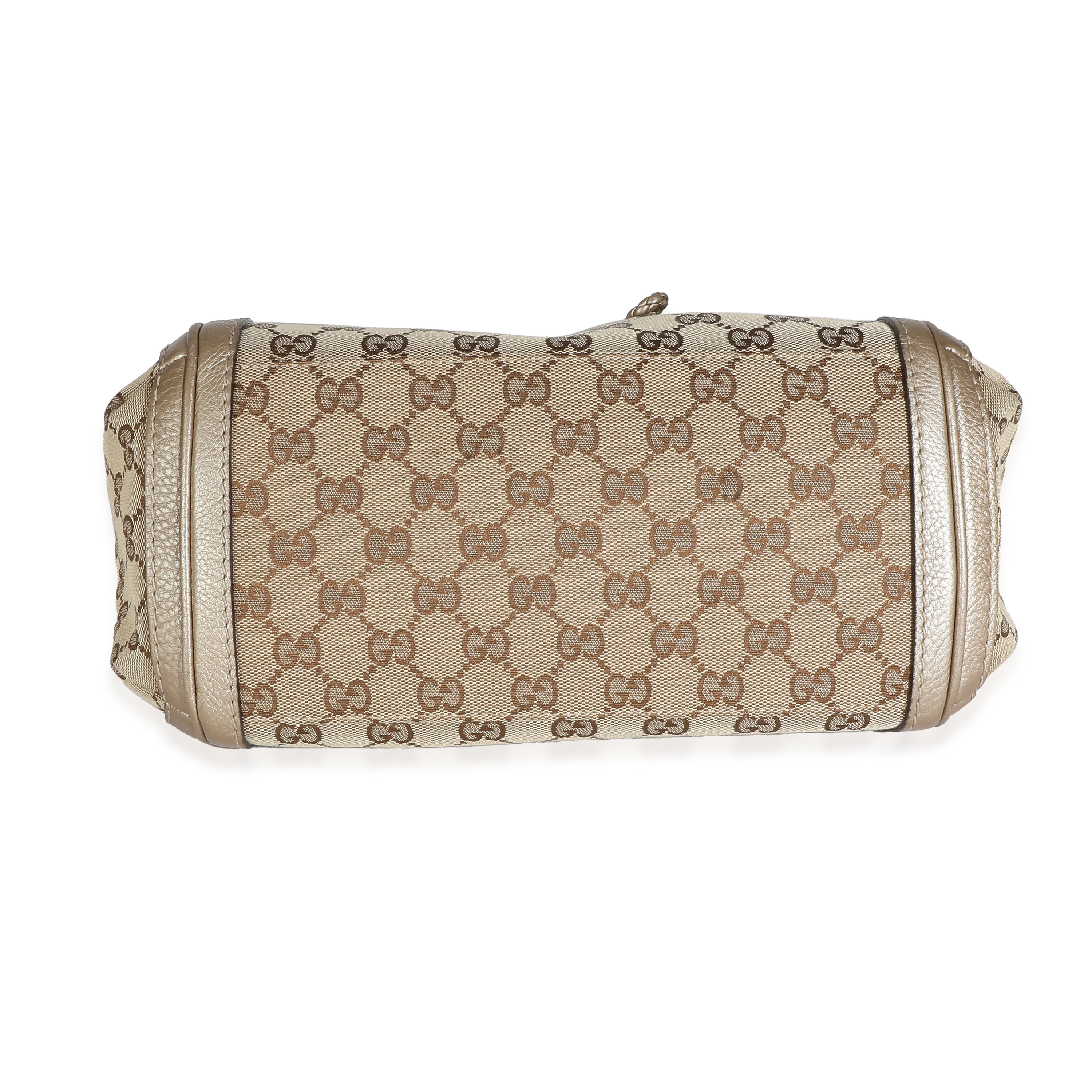 Gucci Champagne Calfskin Beige GG Canvas Medium Bella Flap Bag-6
