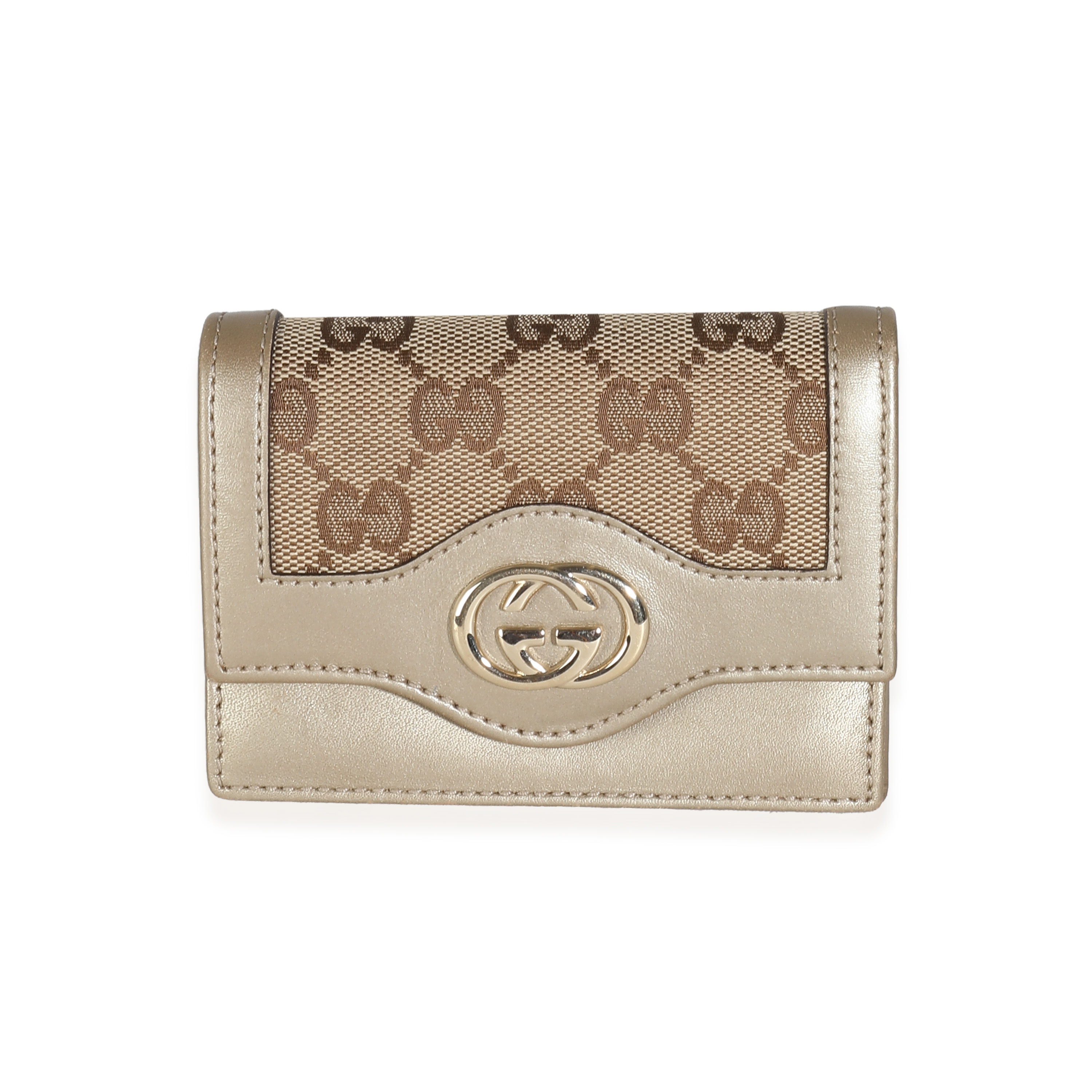 Gucci Gold Beige GG Canvas Sukey Card Case Gucci Gold Beige GG Canvas Sukey Card Case