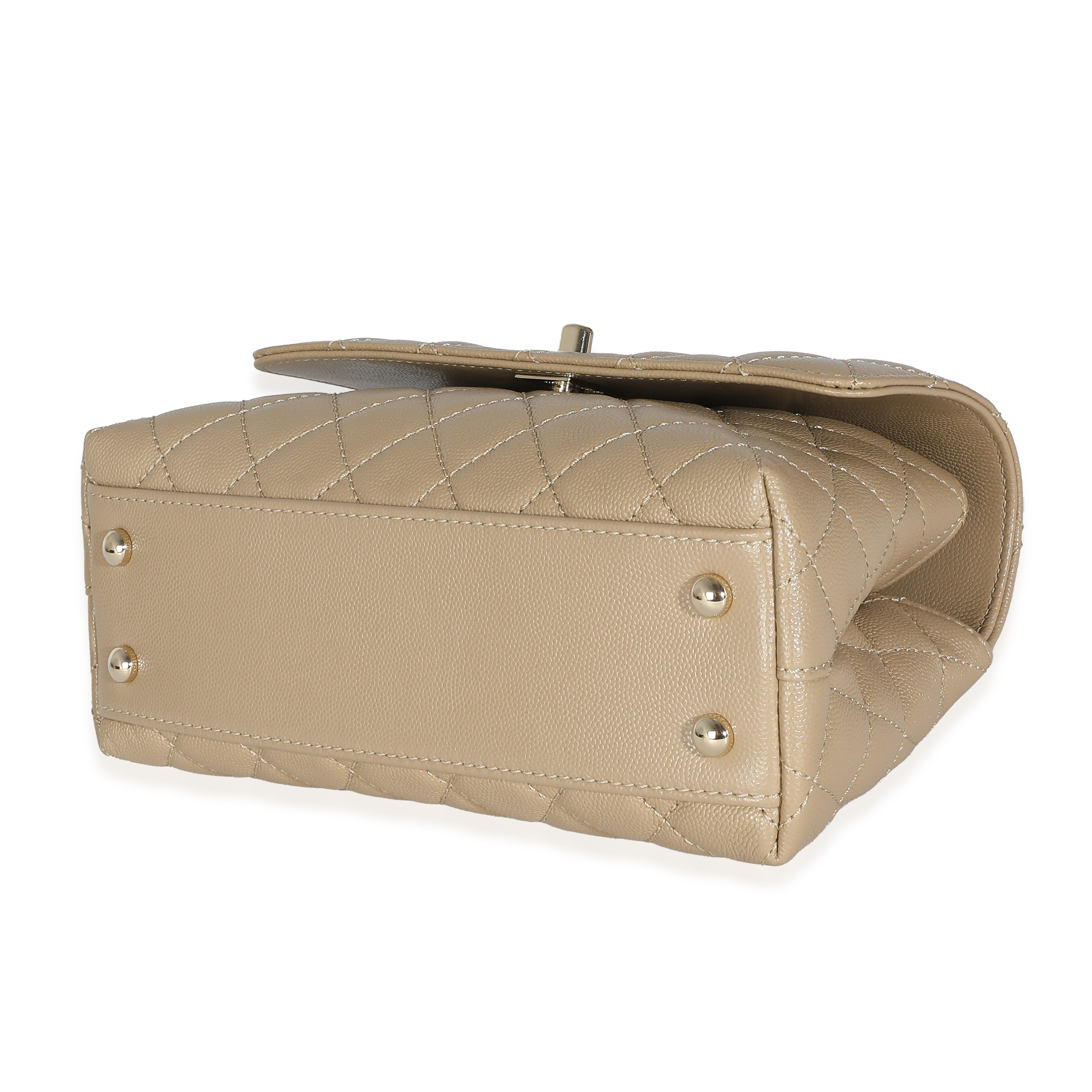 Chanel Beige Quilted Caviar Mini Coco Top Handle Bag-3