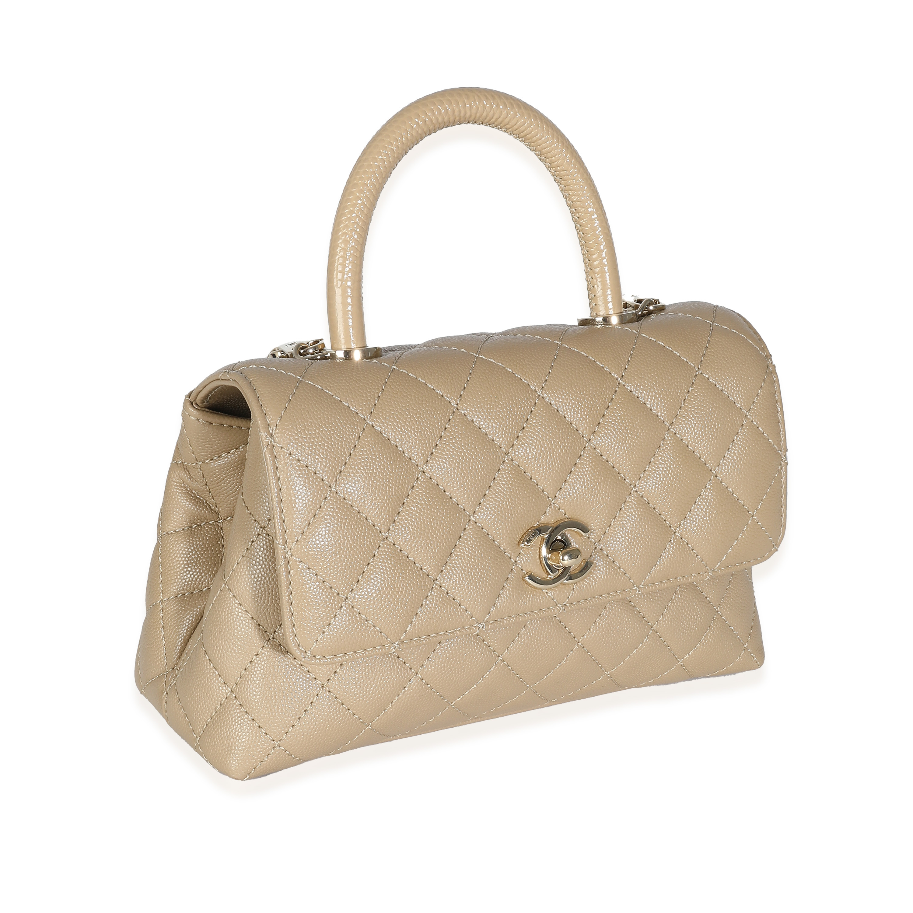 Chanel Beige Quilted Caviar Mini Coco Top Handle Bag-2