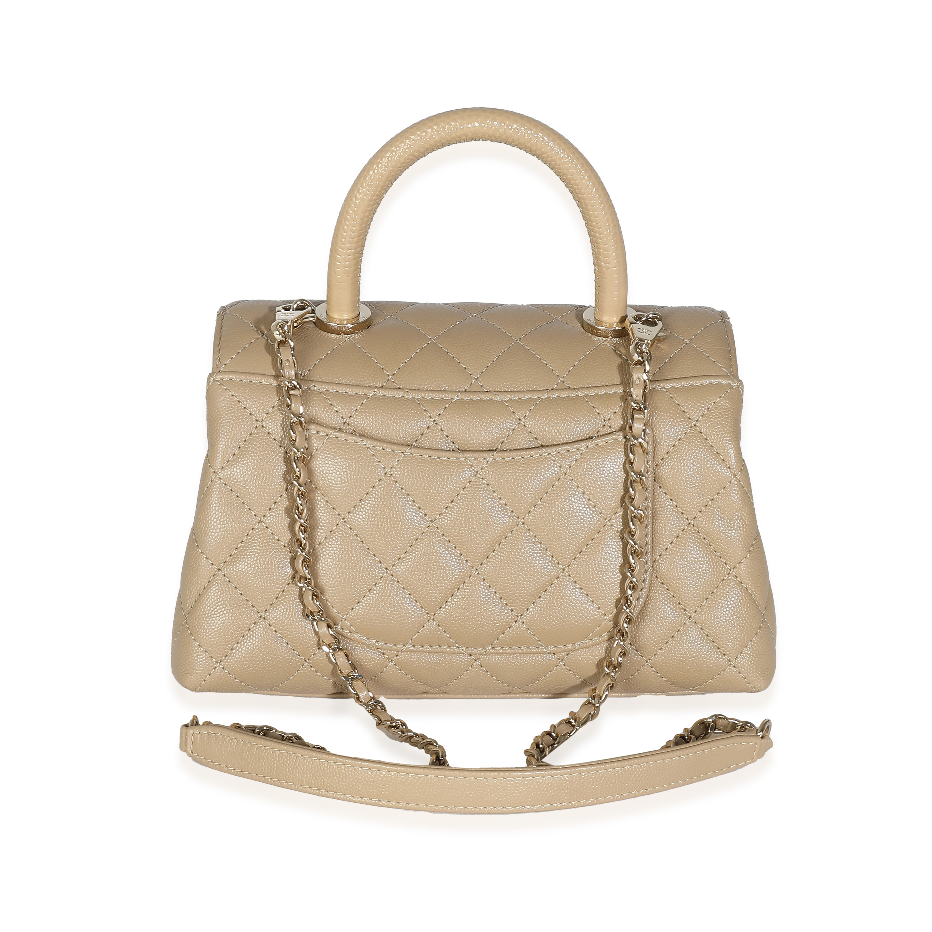 Chanel Beige Quilted Caviar Mini Coco Top Handle Bag-4