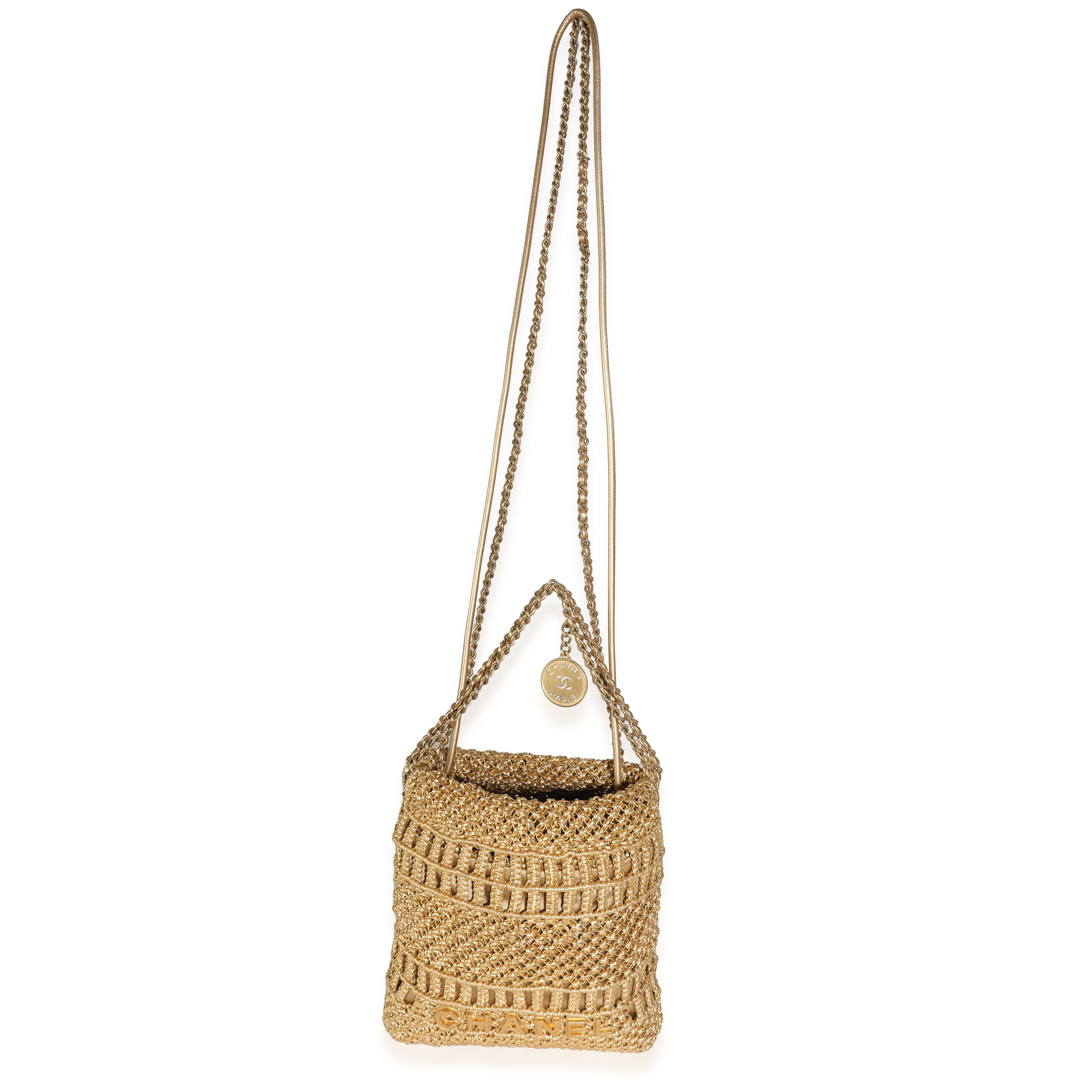 Chanel Métiers dart Gold Macrame Calfskin Mini Chanel 22 Hobo-6
