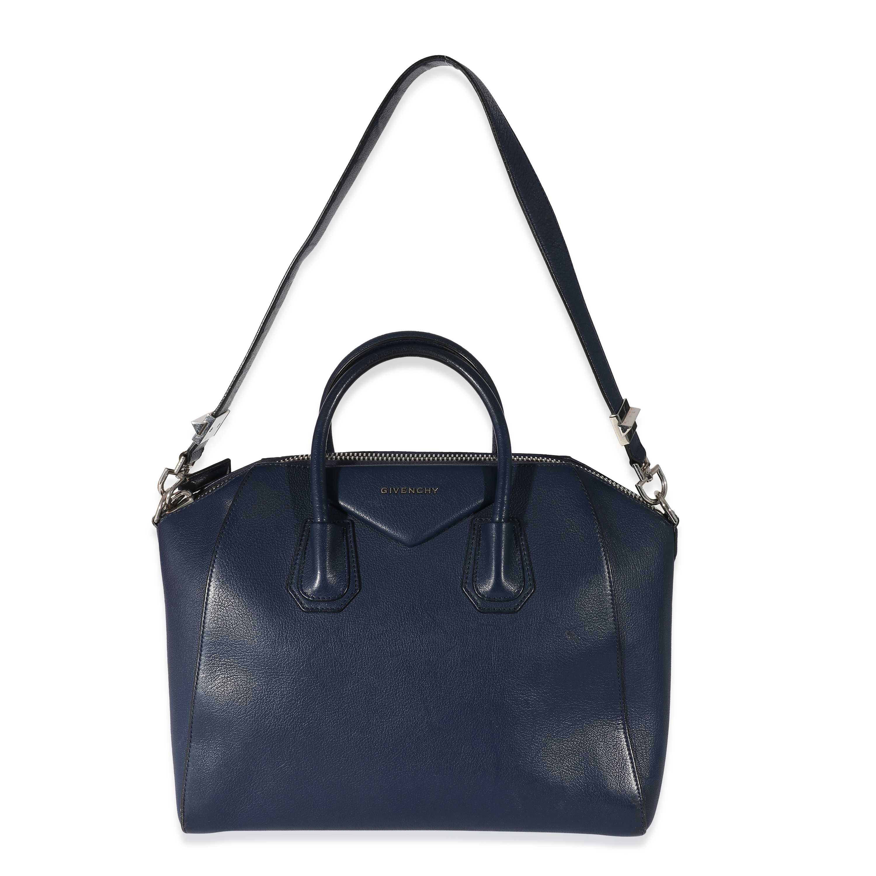 Givenchy Navy Blue Grained Leather Medium Antigona Bag-3