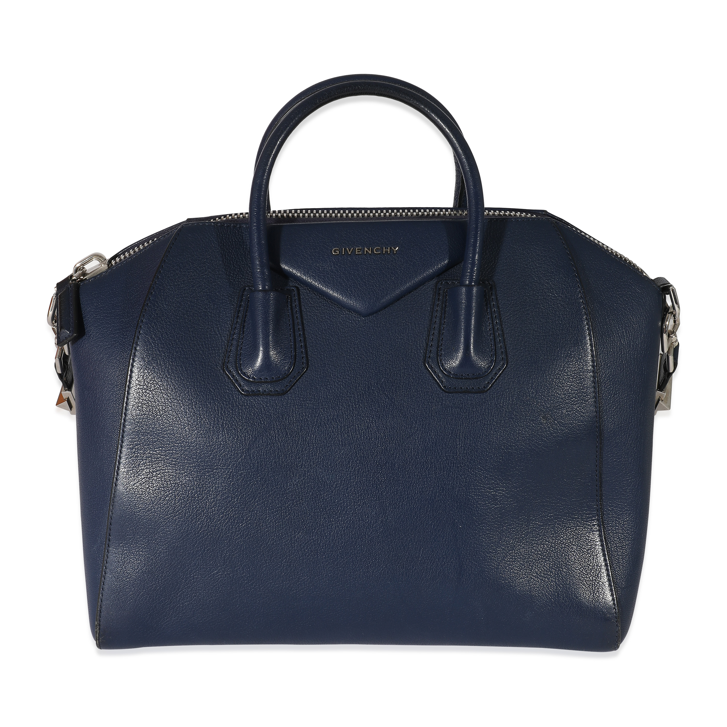 Givenchy Navy Blue Grained Leather Medium Antigona Bag